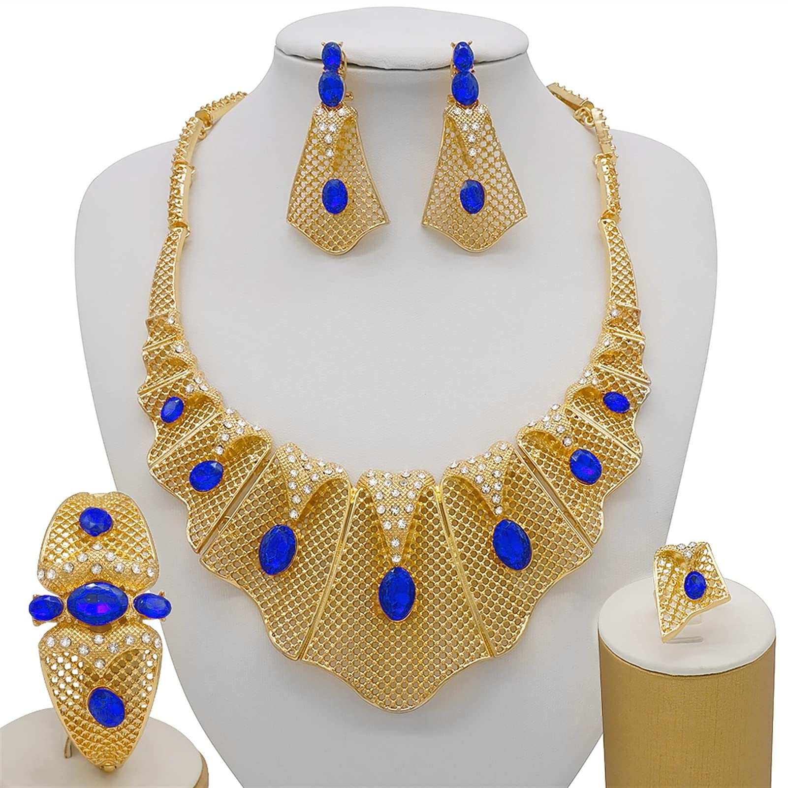Anhänger Ohrringe Brautschmuck Set Hochzeit Goldschmuck Sets für Frauen Große rote Stein Halskette Ohrringe Schmuck Geschenke