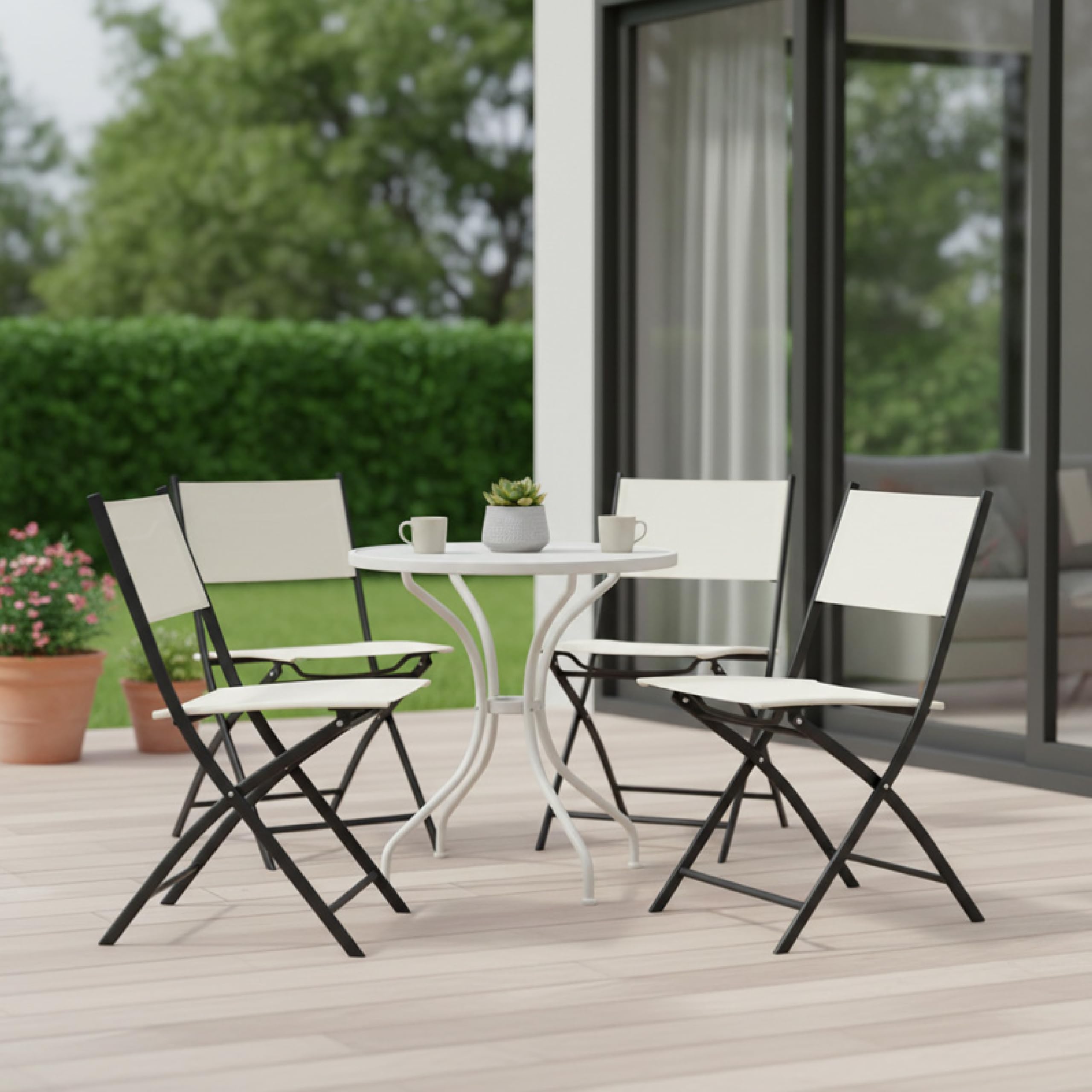 Baroni Home Juego de 4 sillas de exterior plegables, asiento de jardín plegables con tejido impermeable y transpirable, para balcón, terraza y camping, 45 x 45 x 80 cm (beige)