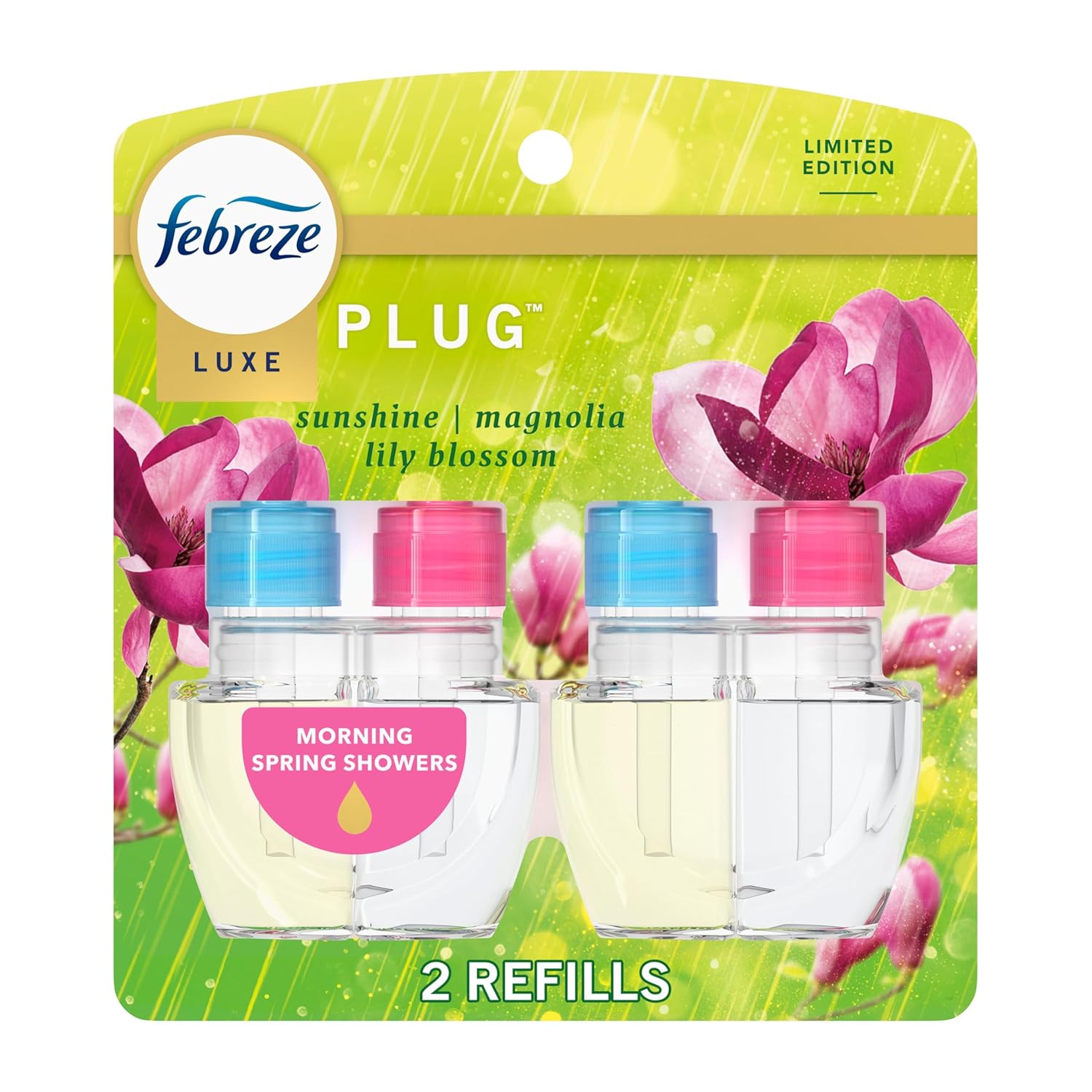 Febreze Plug In Air Freshener Odor-Fighting Scented Oil Refill Morning Spring Showers 2 Refill