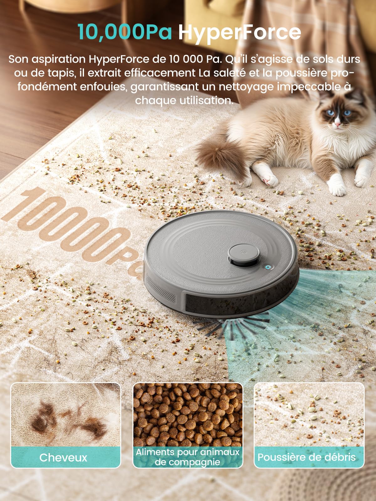 Lefant M2S Plus Aspirateur Robot Laveur avec Station, 10000Pa Aspirateur, Vidange Automatique, Évitement d'obstacles, 240min, Idéal pour Les Poils d'animaux Tapis Sols Durs, Connecté avec Alexa/App