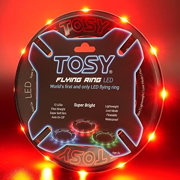 TOSY Flying Ring - 12 monocolor LEDs, Super Bright, Lost Mode, Auto Light Up, Camping Essentials for Kid/Teen/Boy/Girl, Safe & Soft, Waterproof, Pool/Beach Games, Lightweight Toy