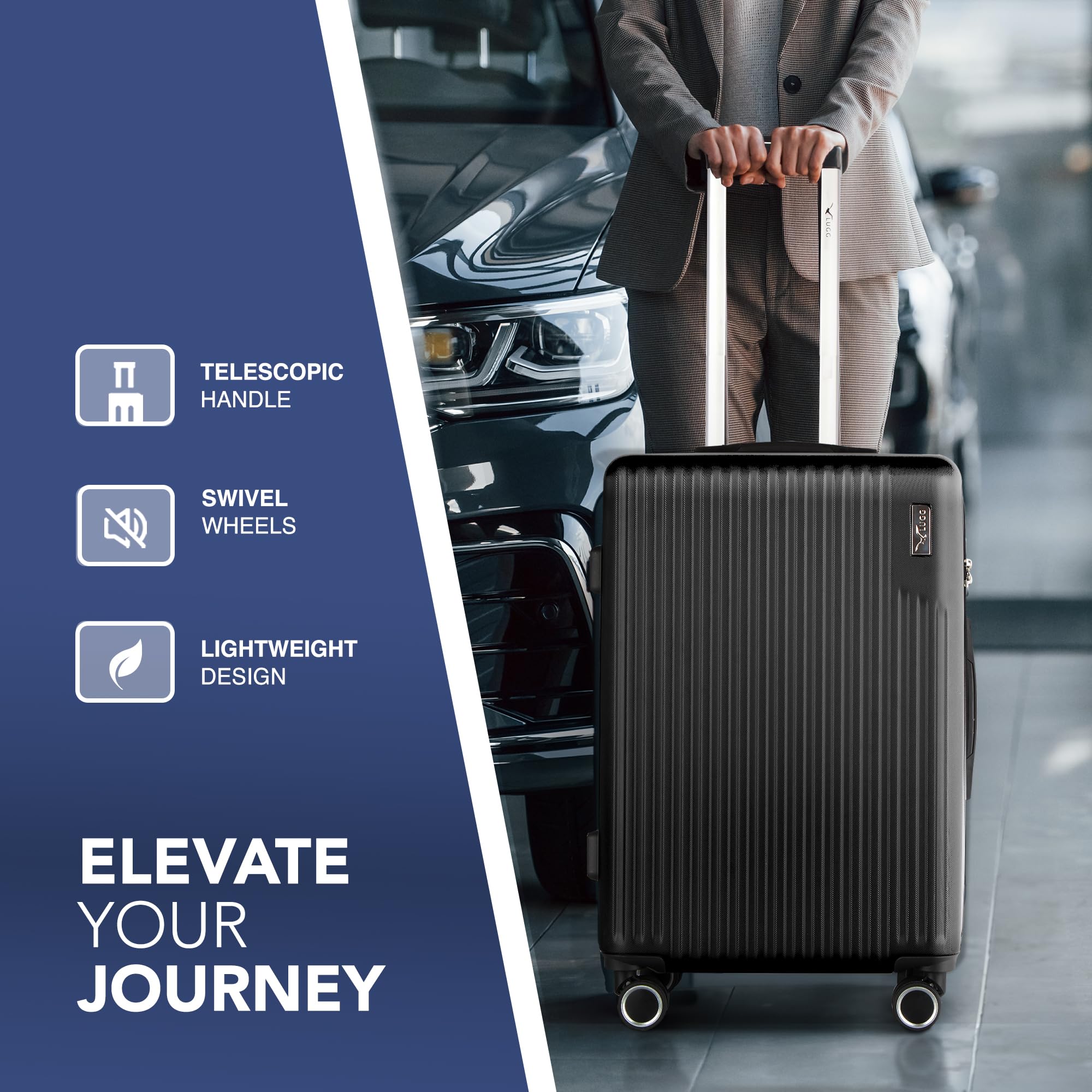 LUGG 20inch Vacay Suitcase ABS Luggage with TSA Indent Lock, Aluminium Trolley Handle, 360° Spinner Wheels, Water-Resistant & Durable Material - Airline Compatible (55 x 23 x 35cm) — view 3