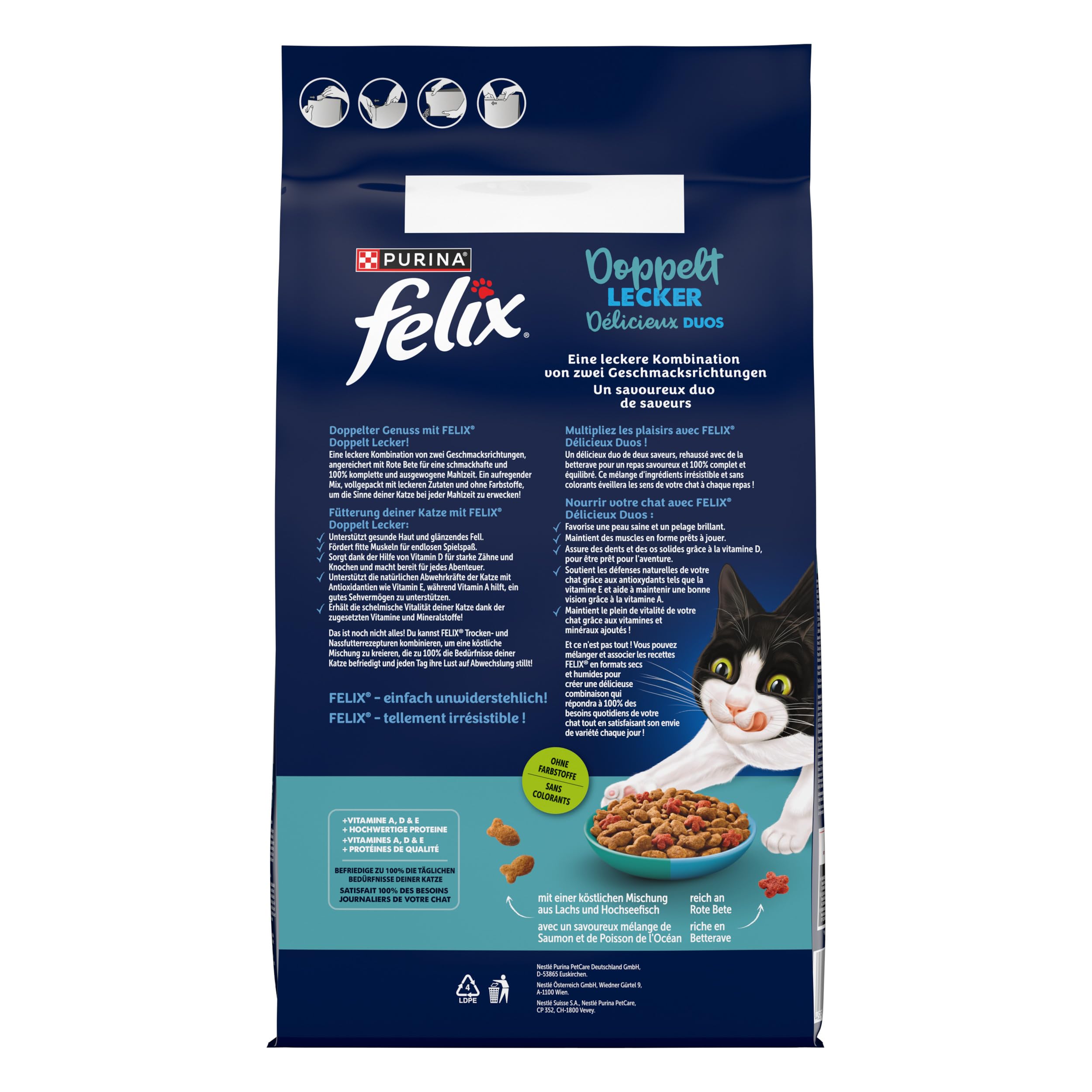 Felix Podwójnie pyszna karma dla kotów, sucha, z łososiem, rybami morskimi i bogata w buraki, 4 sztuki w opakowaniu (4 x 4 kg)