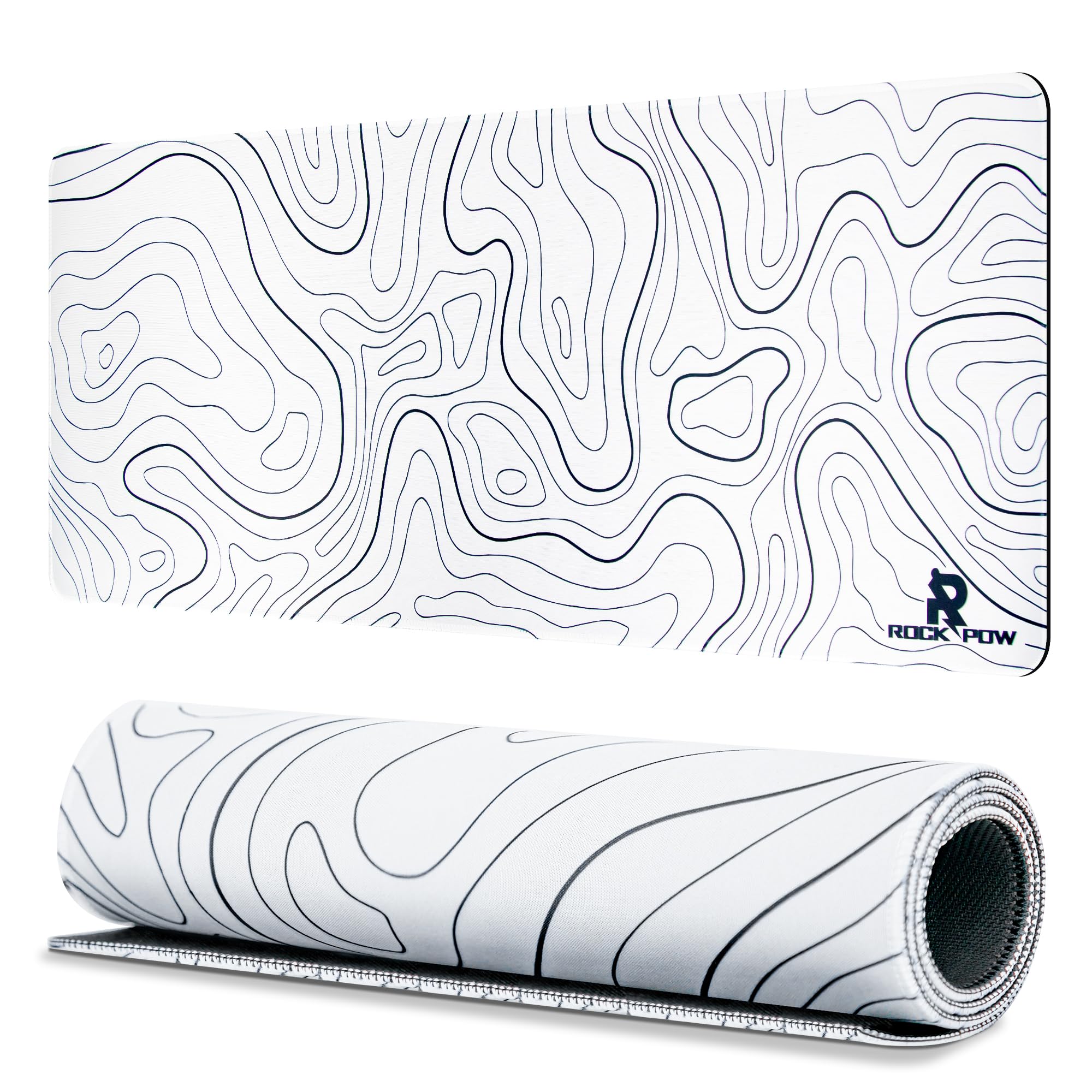 ROCK POW Large Gaming Mouse Pad with Anti-Slip Surface, 400x900x4mm,Thicker Rubber Base Gaming Mousepad with Stitched Edges Design for mouse and keyboard,gaming home and working office White