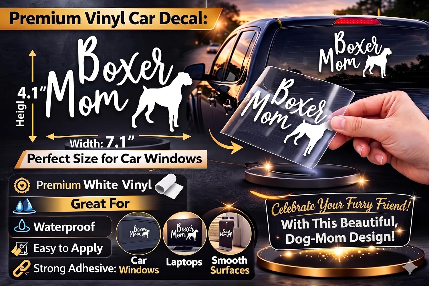 Boxer Dog Mom Vinyl Decal – Dog Mom Car Sticker for Boxer Lovers, Waterproof Die-Cut Vinyl for Car Window, Truck, Laptop (White 4.1" x 7.1") image 2
