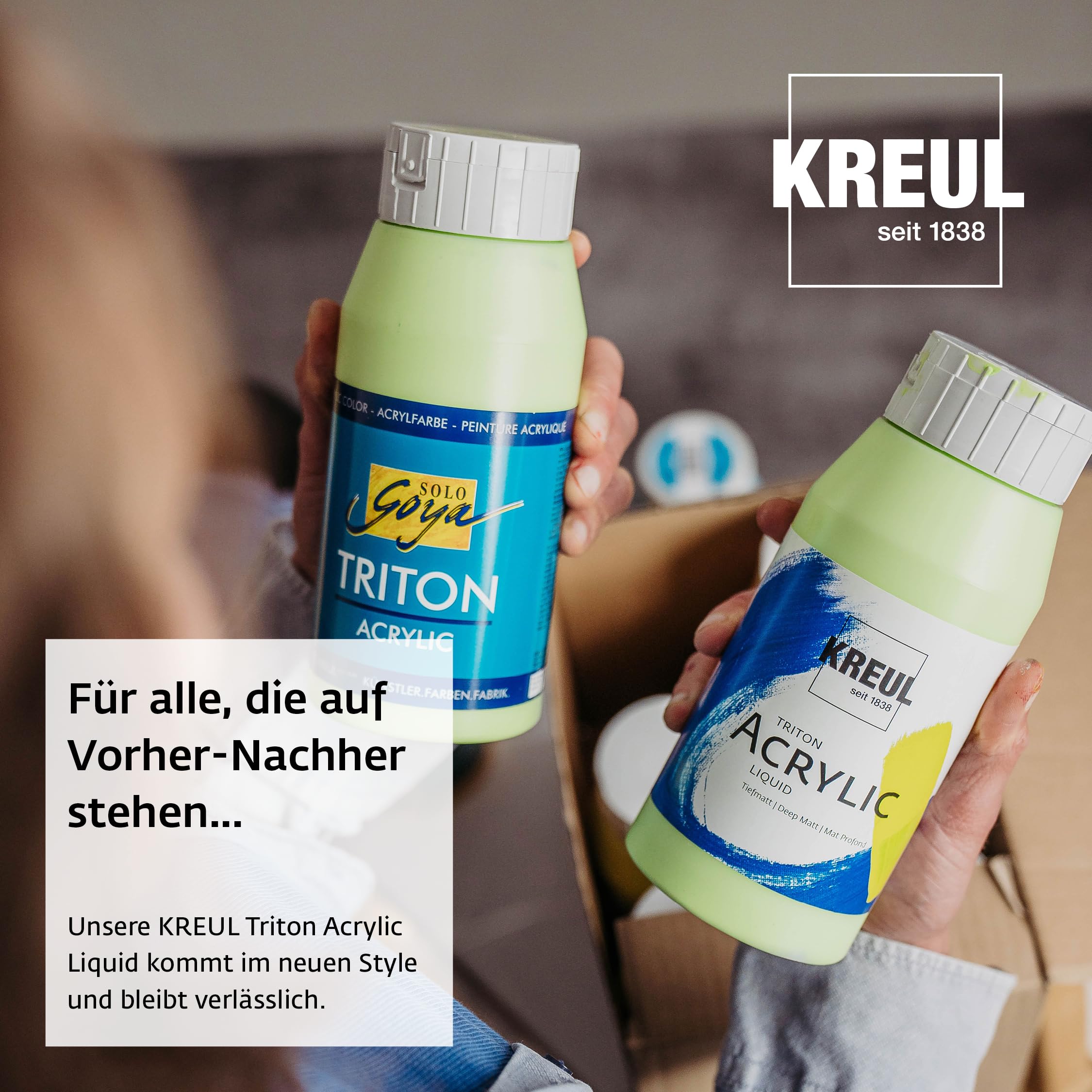 KREUL 17026 - Solo Goya Triton farba akrylowa cytrynowa, butelka 750 ml, szybko i matowo schnąca, farba na bazie wody, jakość studyjna, dobre krycie i wysoka wydajność.
