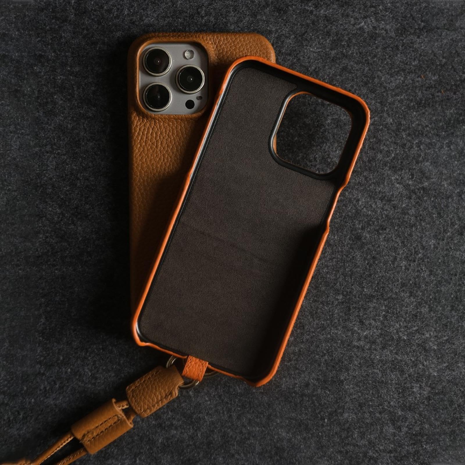 Funda de Cuero de Lujo para iPhone 16 Pro MAX 15pro 11 13 12pro 14pro 14 Funda de teléfono con Correa Cruzada y cordón (para iPhone 14 Pro/Naranja)
