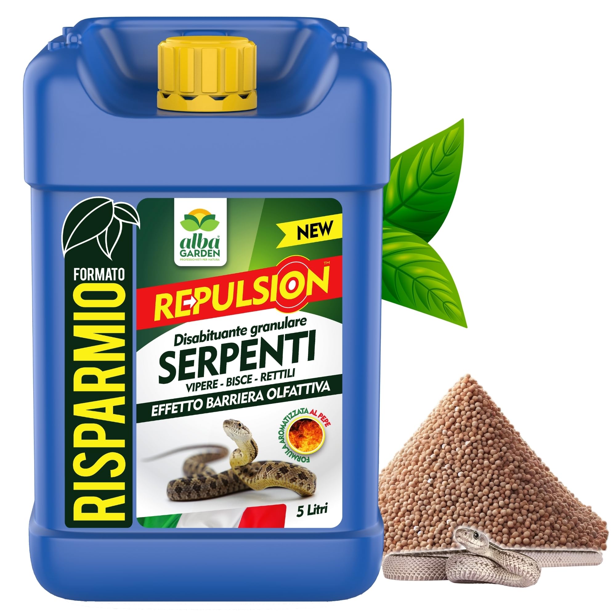Albagarden - Disabituante Repellente Barriera Per Serpenti - Dissuasore Naturale Per Allontanare Vipere Bisce Rettili - Granulare x 5 Lt