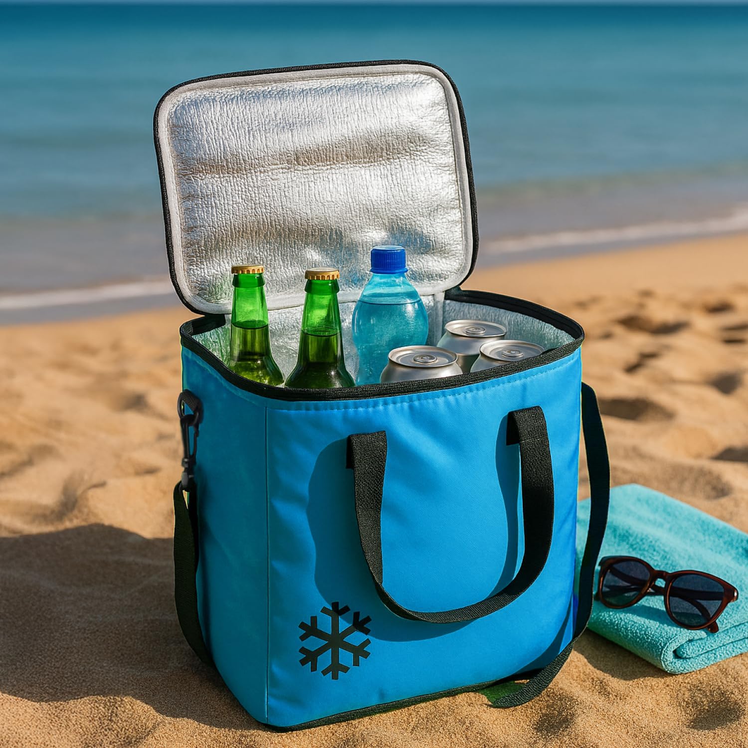 COM-FOUR® Borsa termica pieghevole 18 l blu scuro per campeggio e attività all'aperto