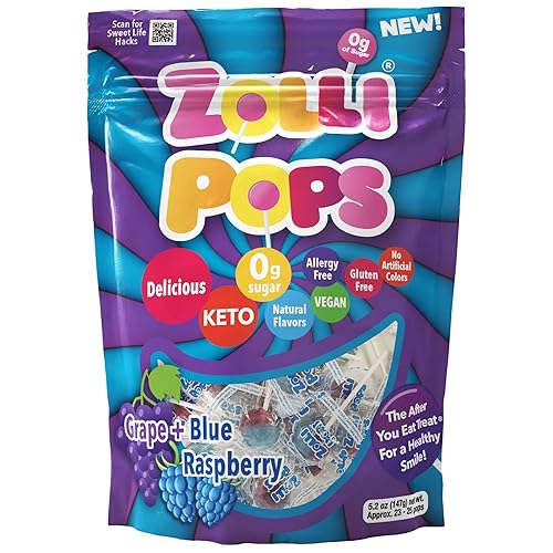 Zollipops Blue Raspberry-Grape Duo Pops - Sin azúcar, sin alergias, vegano, apto para dieta cetogénica y diabética, caramelo de dientes limpios,