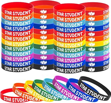 Wehhbtye 48PCS Star Student Wristbands-8 Color Star Student Silicone Bracelets, rubber Bracelets for Student Rewards School Classroom Teacher Recognition Award, Education Activities