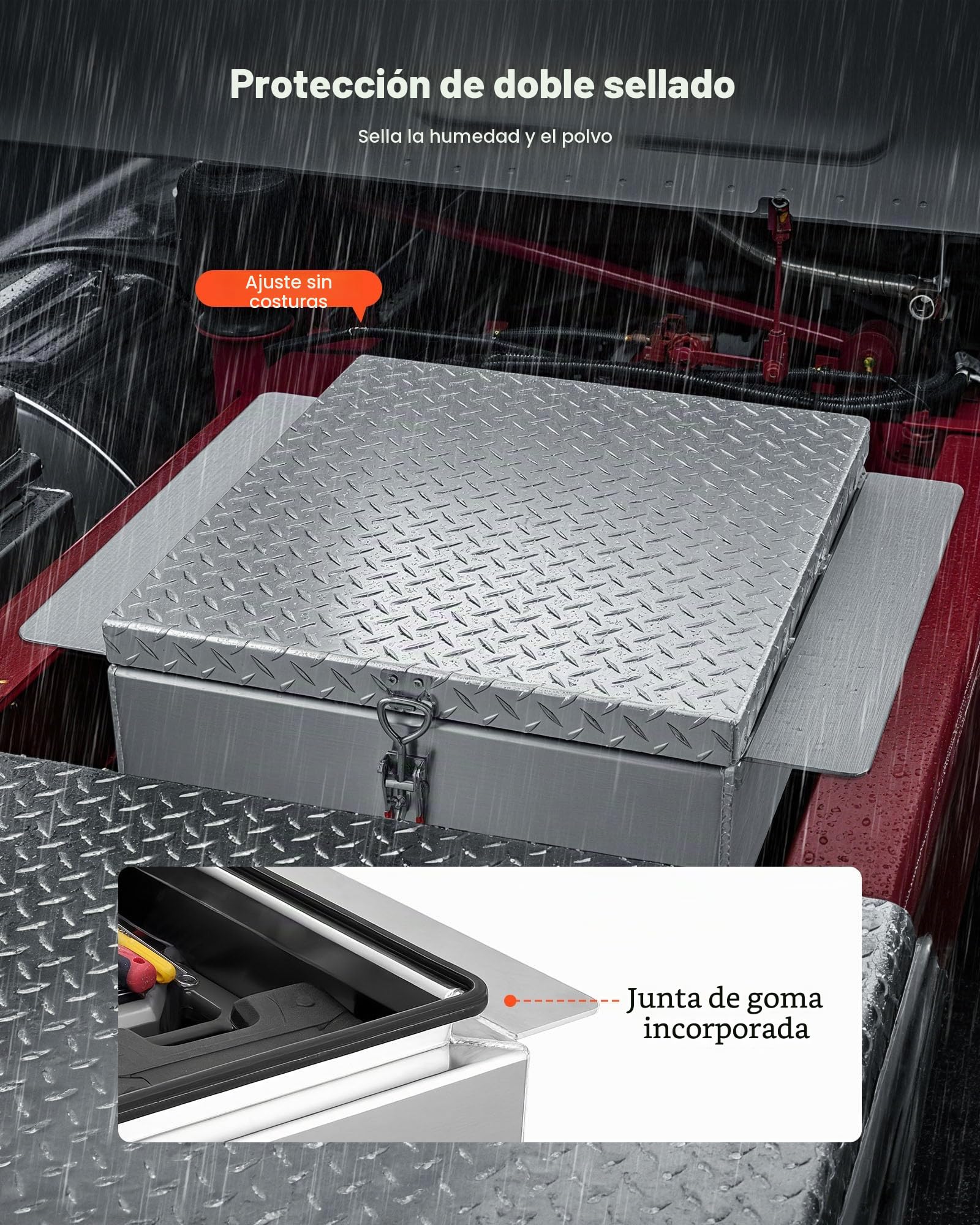 VEVOR Caja de Herramientas para Caja de Camión, Aleación Aluminio, con Placa de Diamante, Soporta hasta 100 kg, Ideal para Camión, Camioneta, Caja, RV, Remolque, 770 x 610 x 230 mm, Color Plata