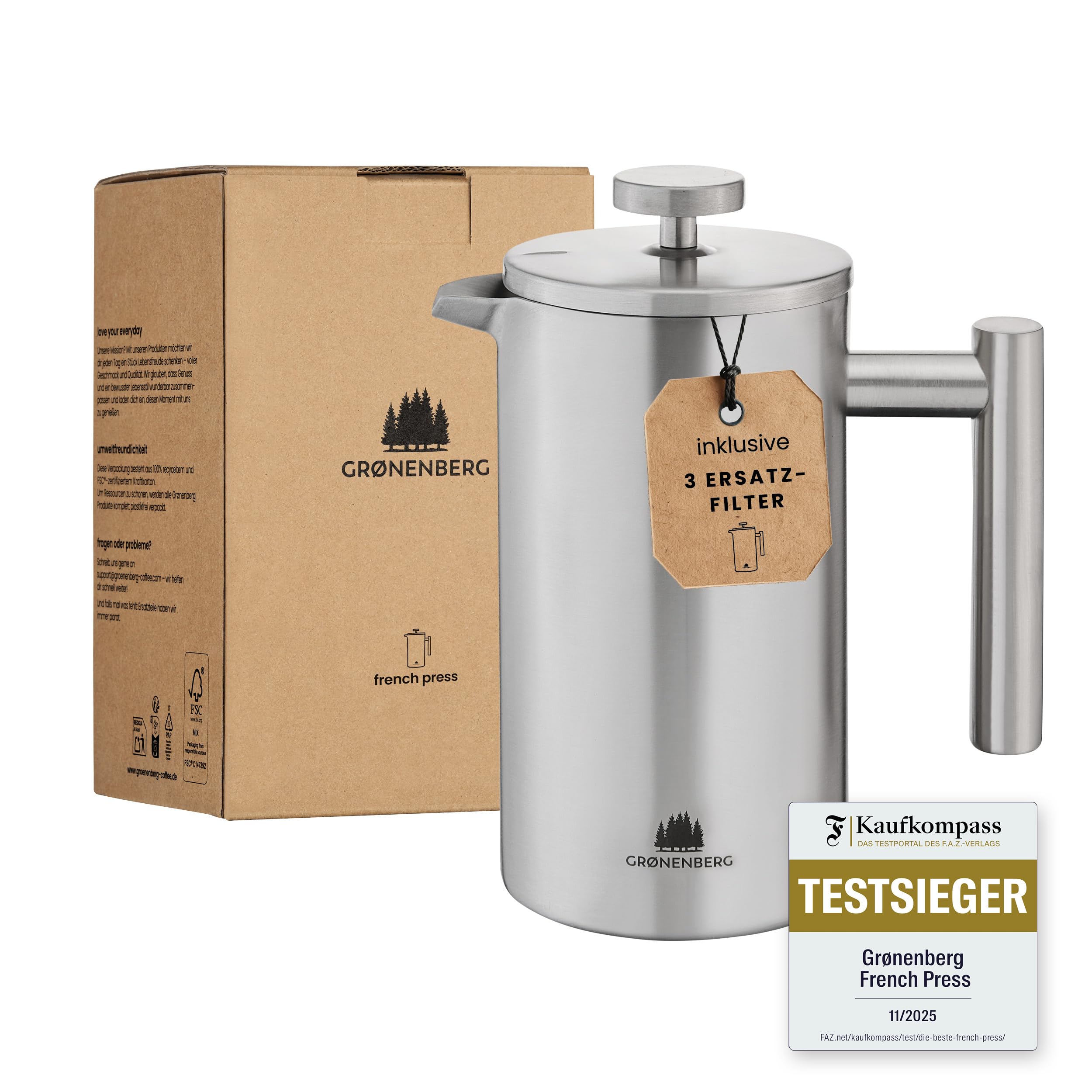 Groenenberg French Press Thermo Edelstahl Kaffeebereiter 1 Liter