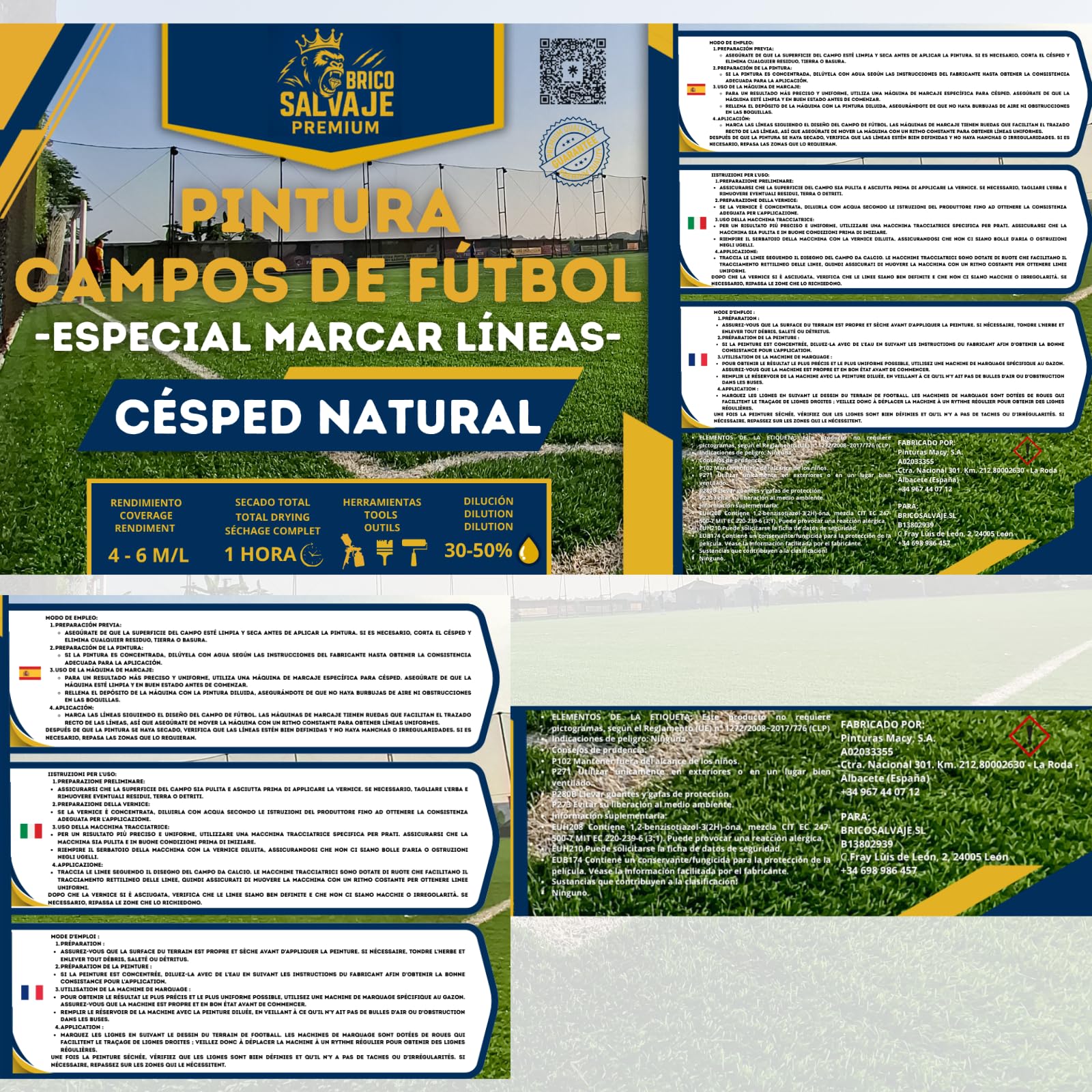 Pintura para Marcar Campos de Fútbol en Césped Natural 4 L y 14 L – Blanco, Amarillo y Azul – Alta Visibilidad, Secado Rápido y Apta para Máquina de Marcaje (Blanco, 4 Litros)