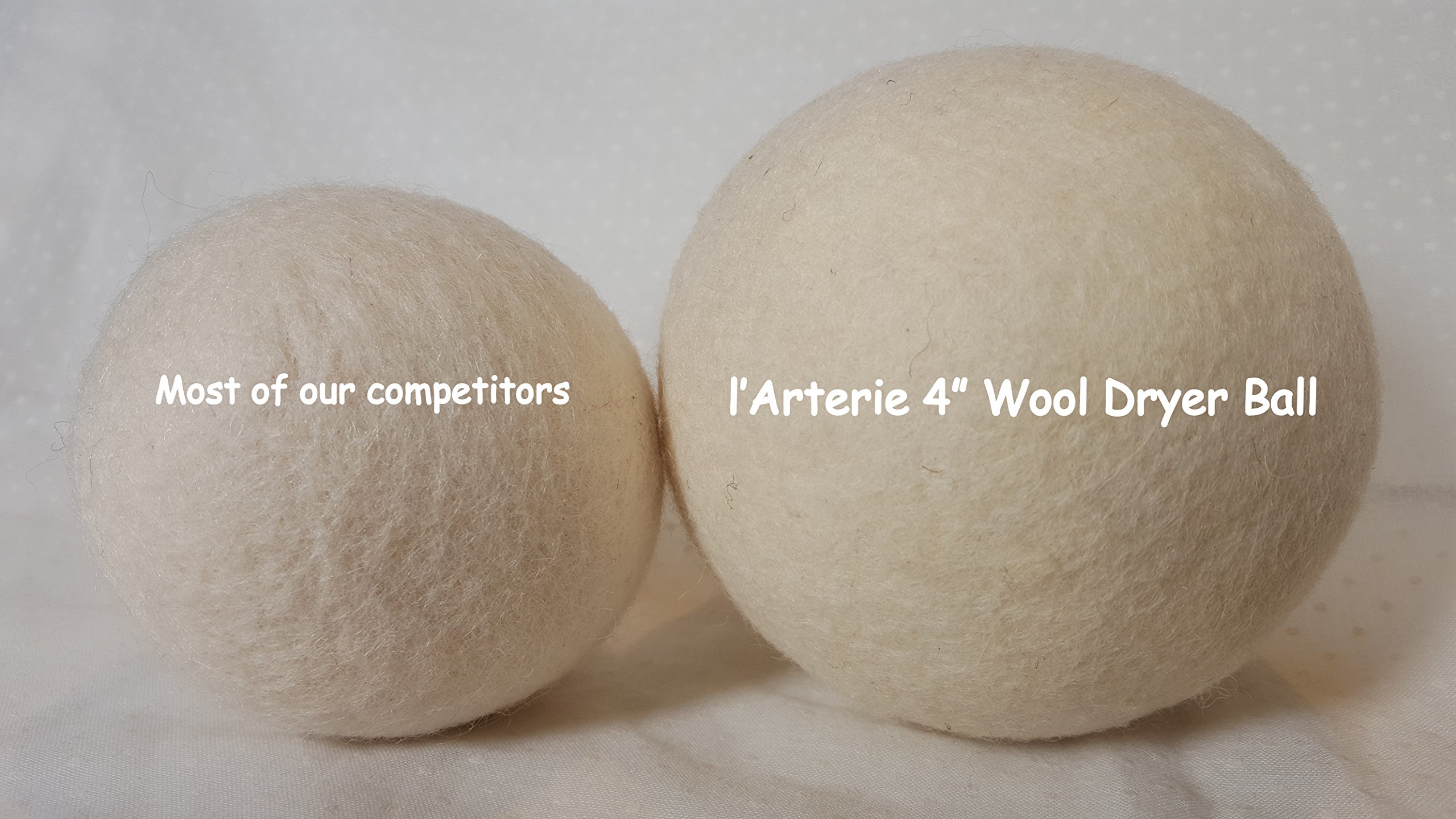 l'Arterie Wool Dryer Balls HUMONGOUS 4" diameter for Laundry. Natural Fabric Softener for