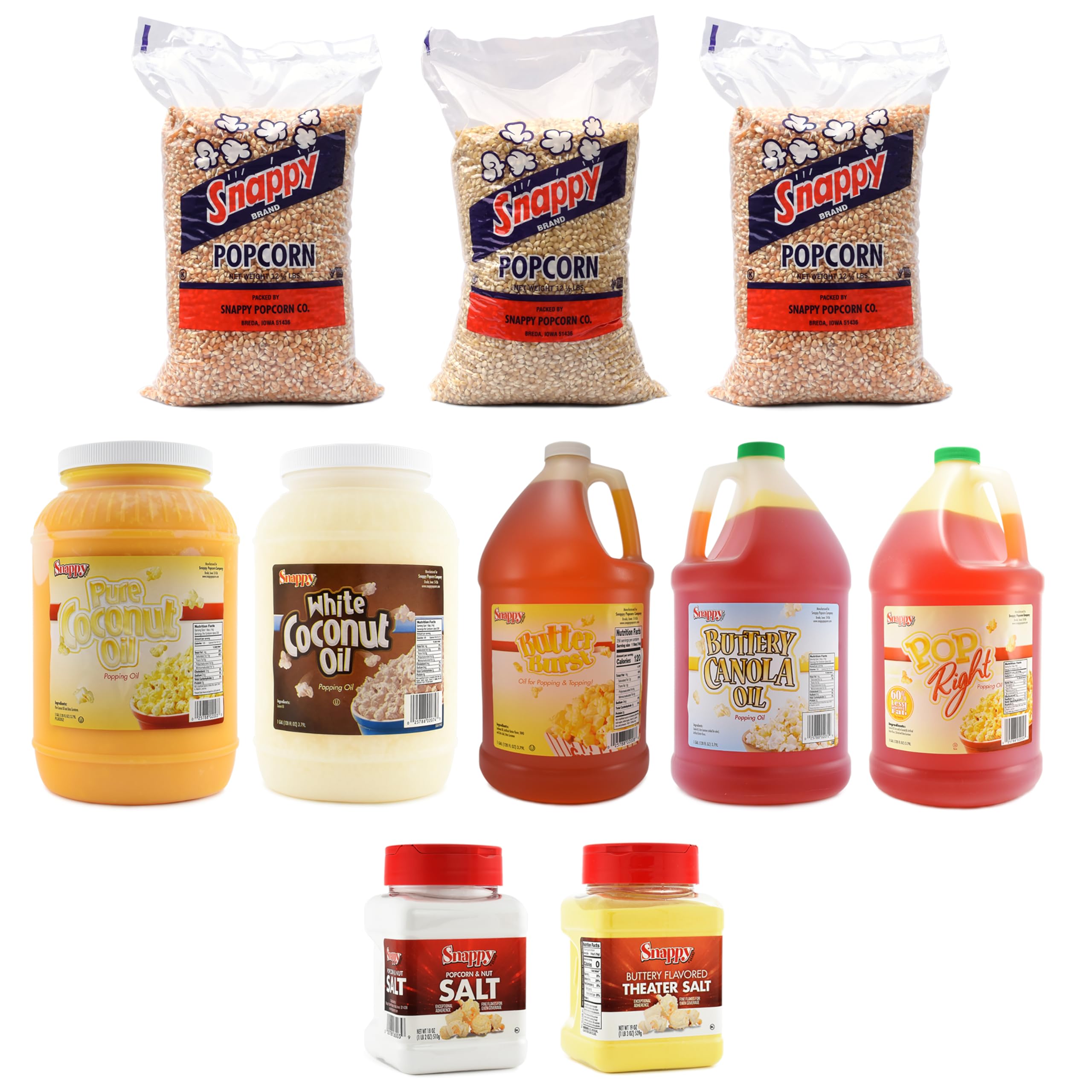 Perfect Oil to Popcorn Ratio, Mix & Match Popcorn Kernels, Oil & Salt Bundle, Pack of 5