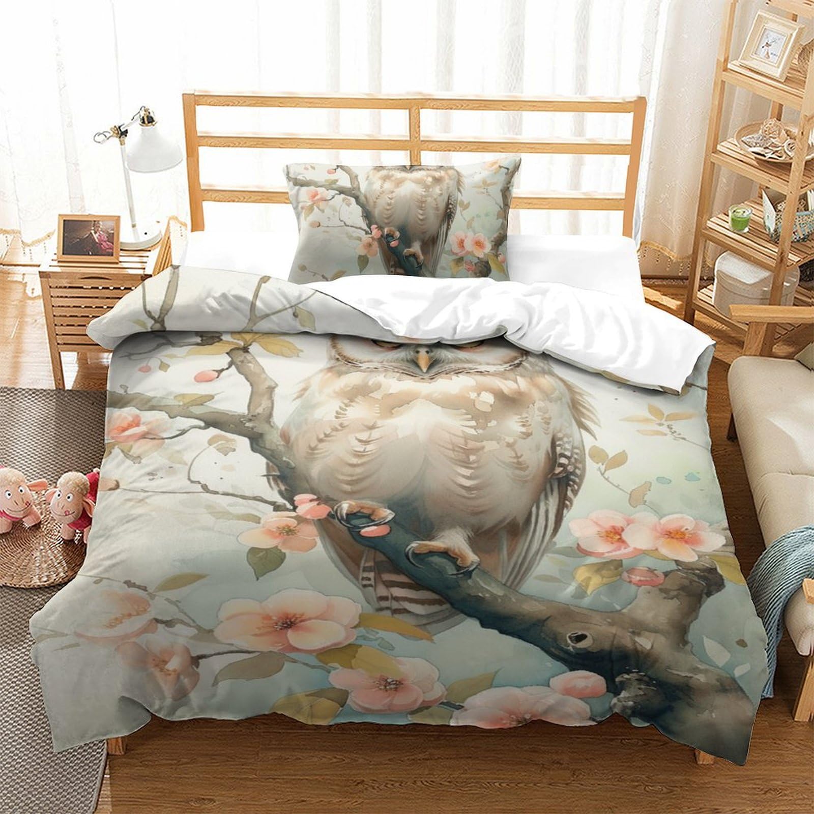 Housse de couette chouette blanche microfibre hypoallergénique 3 pces