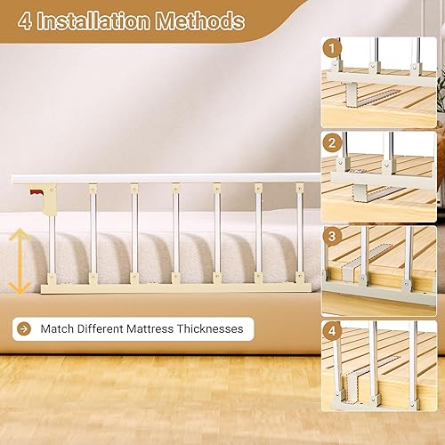 Miniatura 5 de Rieles de cama para adultos mayores, barandillas plegables de 40 x 16 pulgadas para personas mayores, aptas para cama matrimonial, individual, king,
