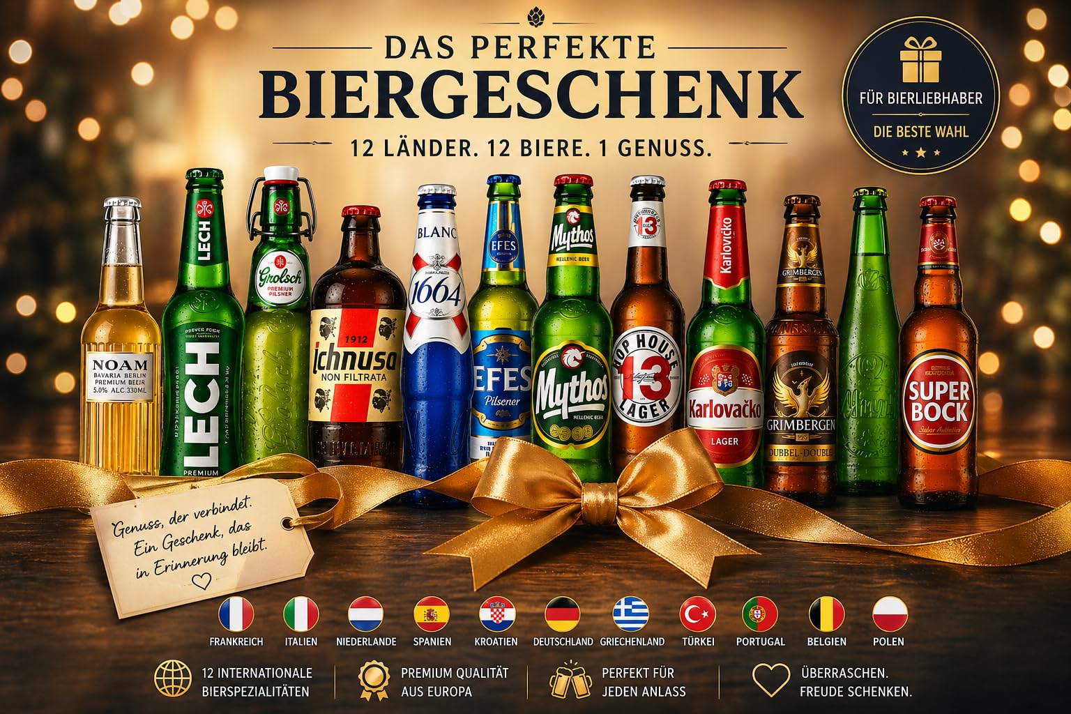 Europa Bier Geschenkset – 12 internationale Biere aus 12 Ländern – Premium Bierbox mit Spezialitäten aus Frankreich, Italien, Spanien, Deutschland & mehr – Bier Tasting Set & Geschenk