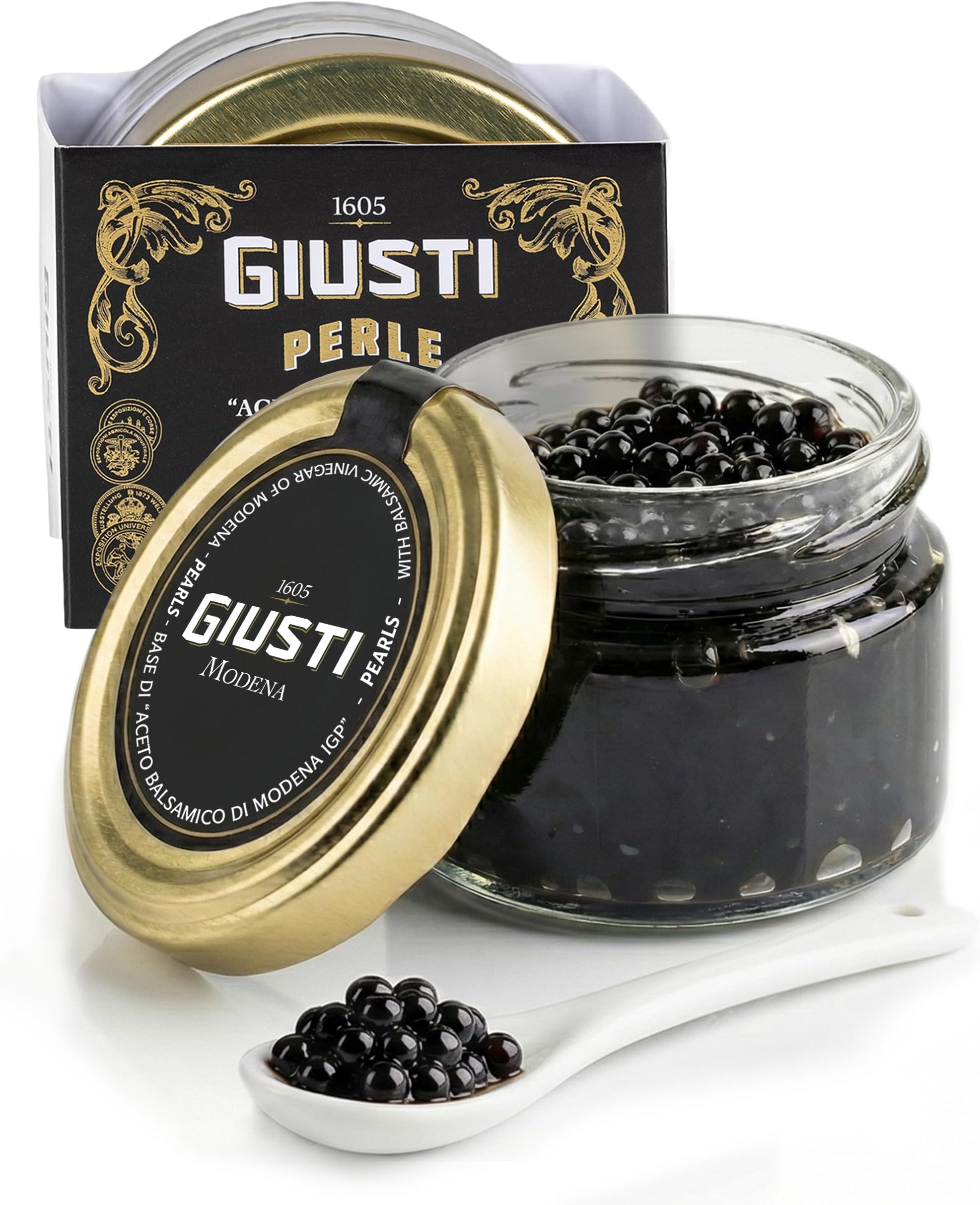 Giusti Balsamic Vinegar Pearls โ Authentic Italian Gourmet Aceto Balsamico di Modena Caviar for Finishing on Meats, Salads, Seafood, Desserts, & Cocktails, Premium Garnish โ 1.35 oz (40 g) - Pack of 1