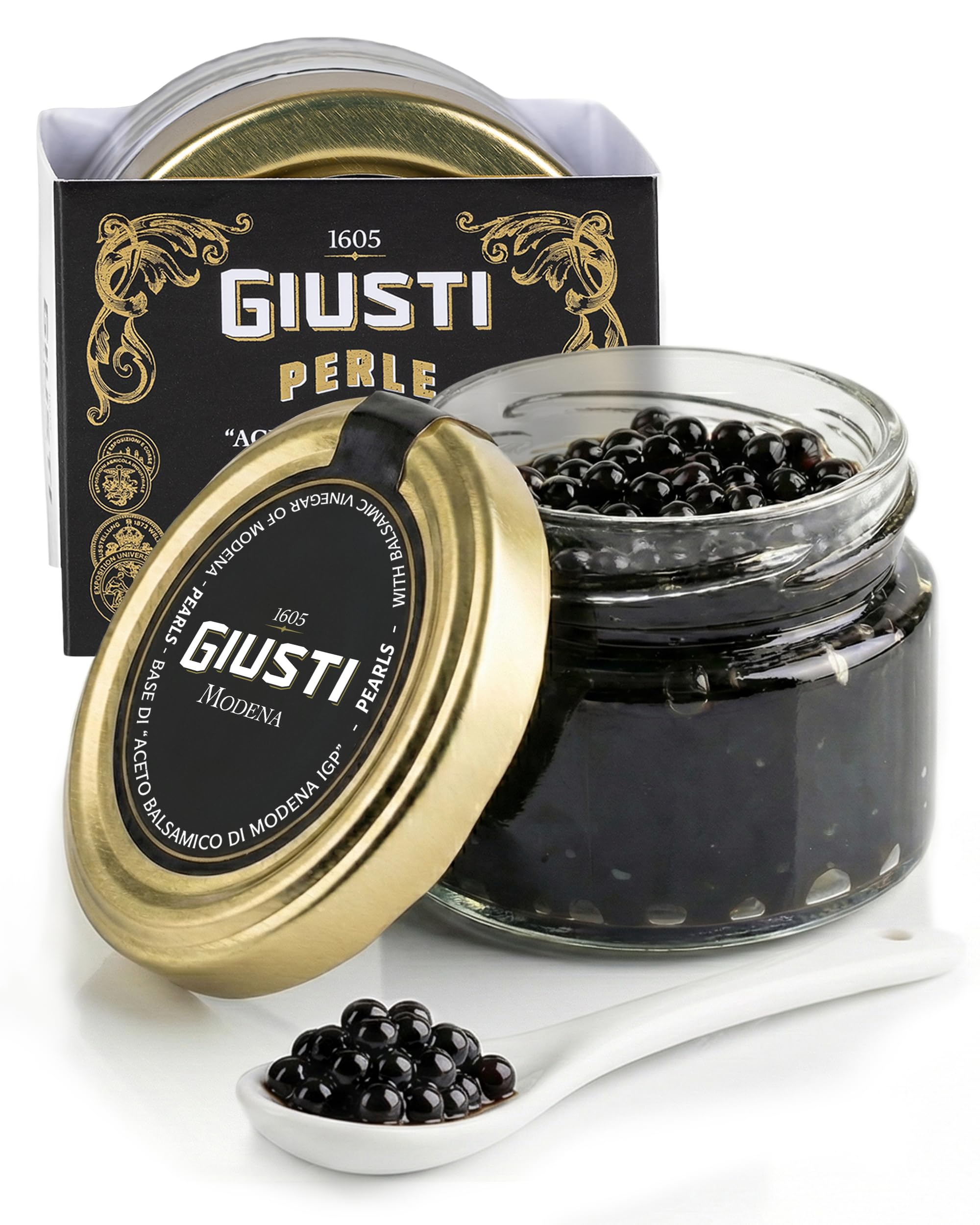 Balsamic Vinegar Pearls – Authentic Italian Gourmet Aceto Balsamico di Modena Caviar for Finishing on Meats, Salads, Seafood, Desserts, & Cocktails, Premium Garnish – 1.35 oz (40 g) - Pack of 1