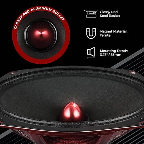 Miniatura 143 de DS18 PRO-X6.4M - Altavoz de 6.5 pulgadas, rango medio, bala de aluminio roja, 500 W máximo, 250 W RMS, 4 ohmios, altavoces de puerta de audio