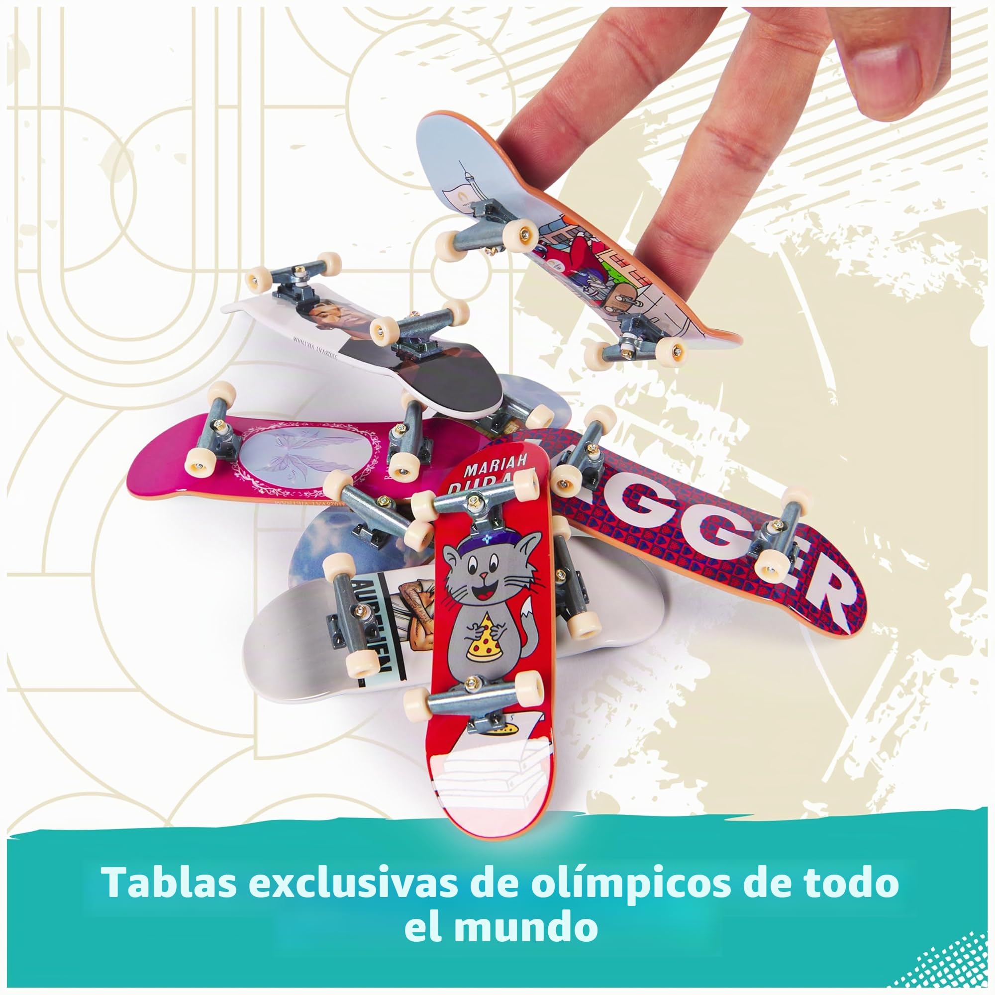 Tech Deck Competition Legends - Juego de 8 monopatines de Skate olímpicos auténticos de París 2024, 8 Soportes de Tabla Individuales, 8 Tarjetas de Atleta a Partir de 6 años