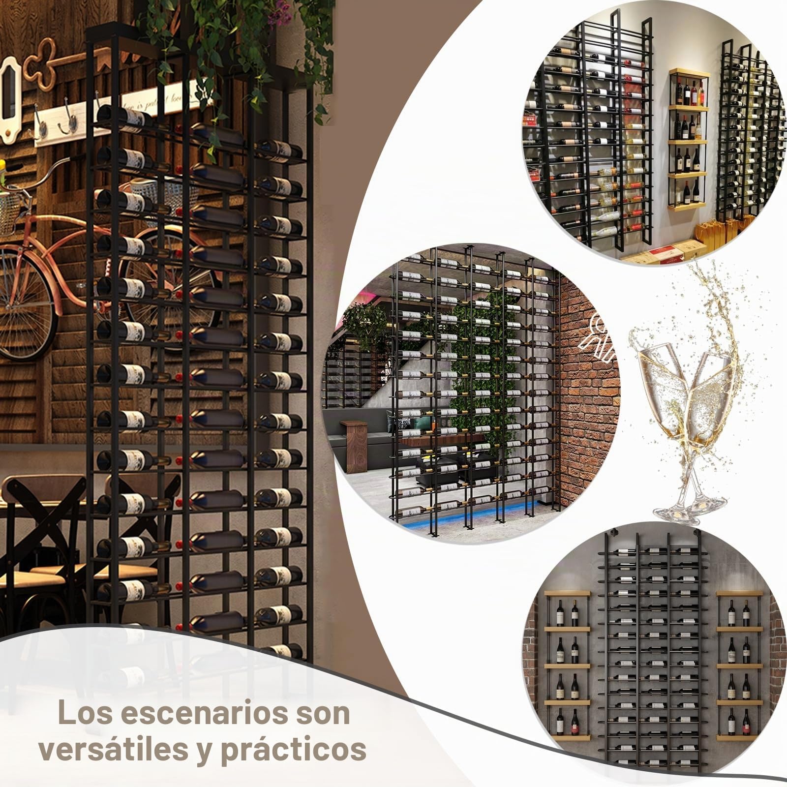 Estante De Vino Montado En La Pared, Unidad De Barra Flotante Estante De Exhibición De Botellas De Licor, 16 Filas De Bastidores De Botellas De Vino（48-80 Botella） (3 Column)
