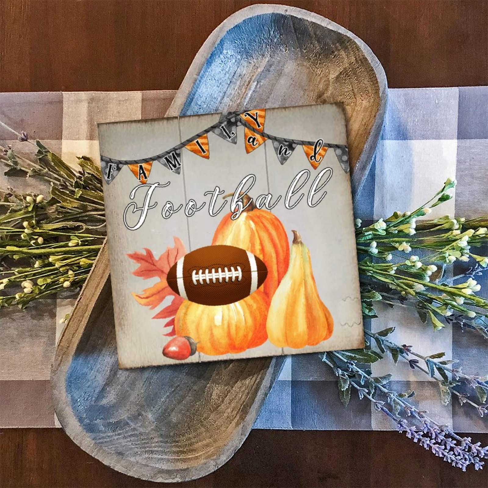 Panneau citrouille automne en bois, l'esprit de famille et du football