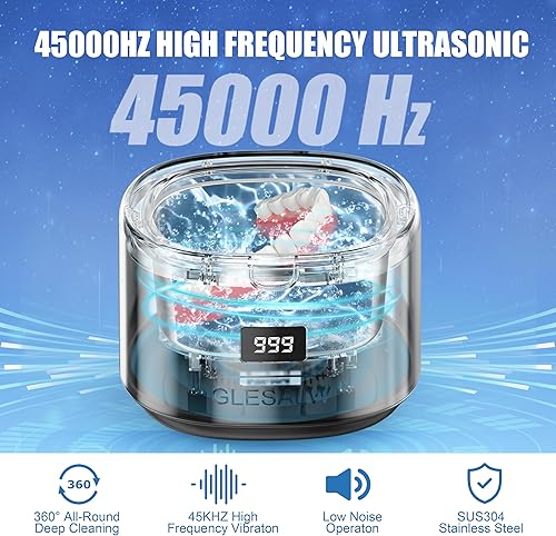 Miniatura 3 de Limpiador ultrasónico para retenedor, limpiador ultrasónico profesional de joyas de 30 W, temporizador de pantalla digital para dentaduras,