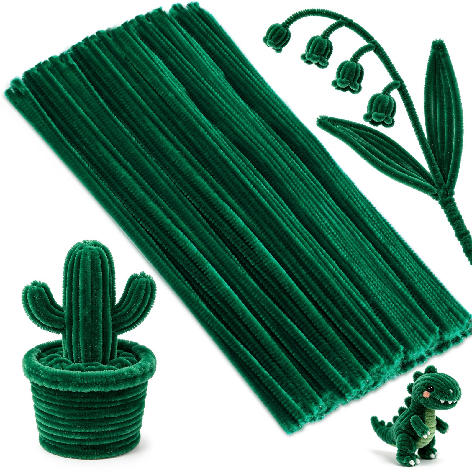 Doxiru 120 Pcs Dark Green Pipe Cleaners Chenille Stems for Craft Projects