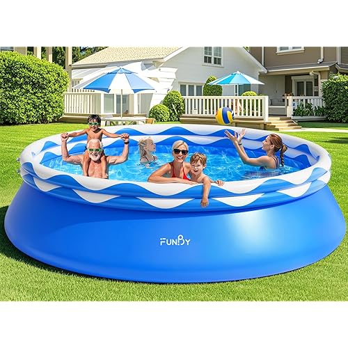 Upgraded Double Rings Inflatable Above Ground Pool Easy Set,Inflatable Swimming Pool for Adults,Inflatable Top Rings Above Ground Swimming Pool,Water Ripple Print,500 Gal Capacity (8ftx25in)