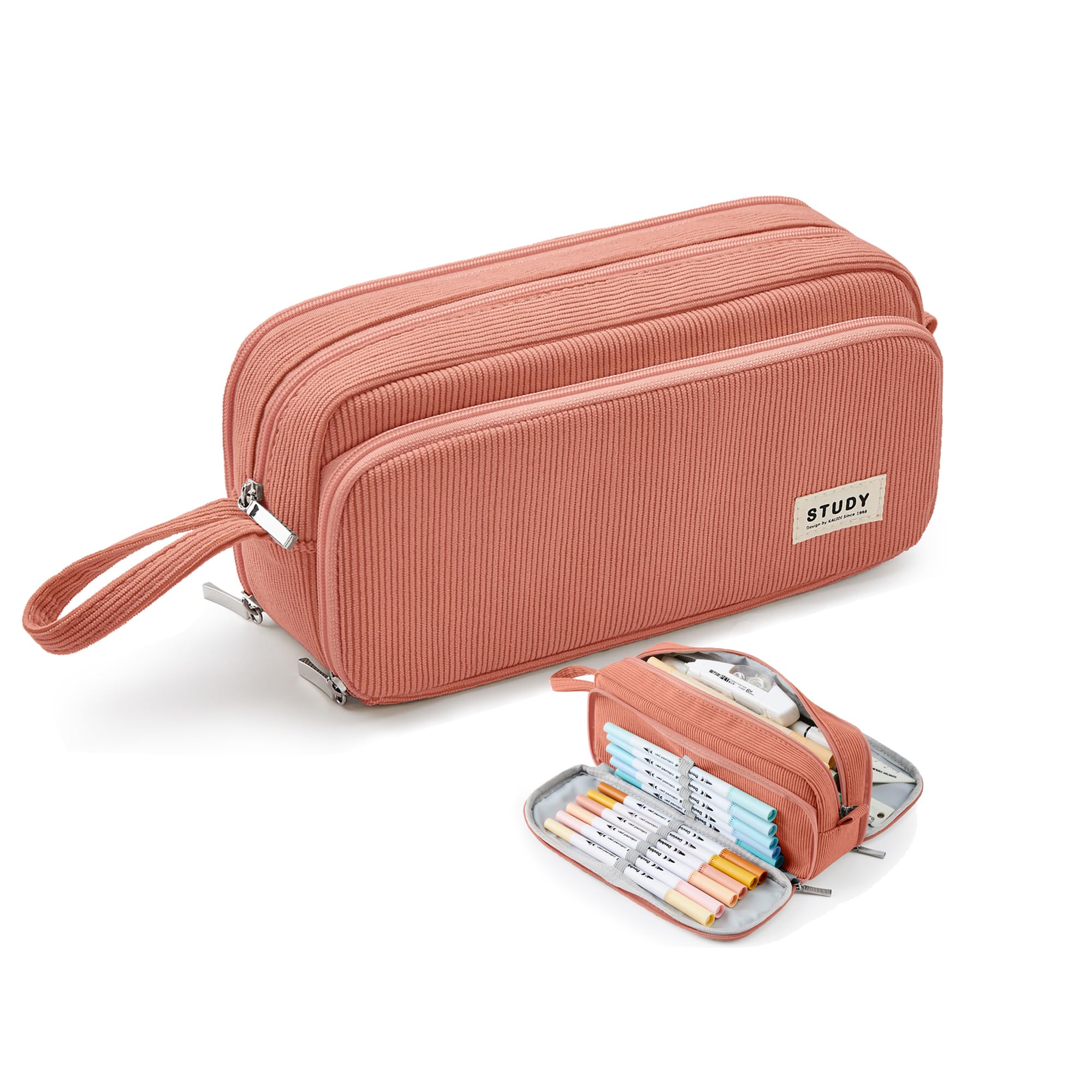 KALIDI Pencil Case with 3 Compartments Large Capacity Pencil Case Pencil Case Pencil Bag for School & Office, Lotus Pink, 21cm*7.5cm*10cm, pencil case โ image 1