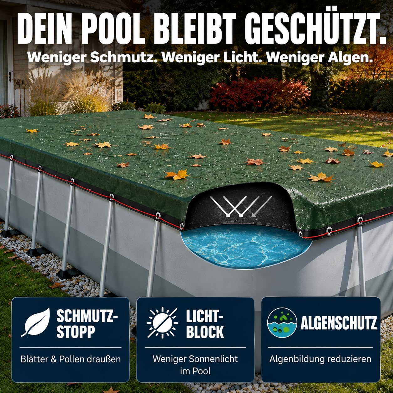 poolomio Poolabdeckung rund 366 cm, Poolplane Rundpool für Sommer & Winter