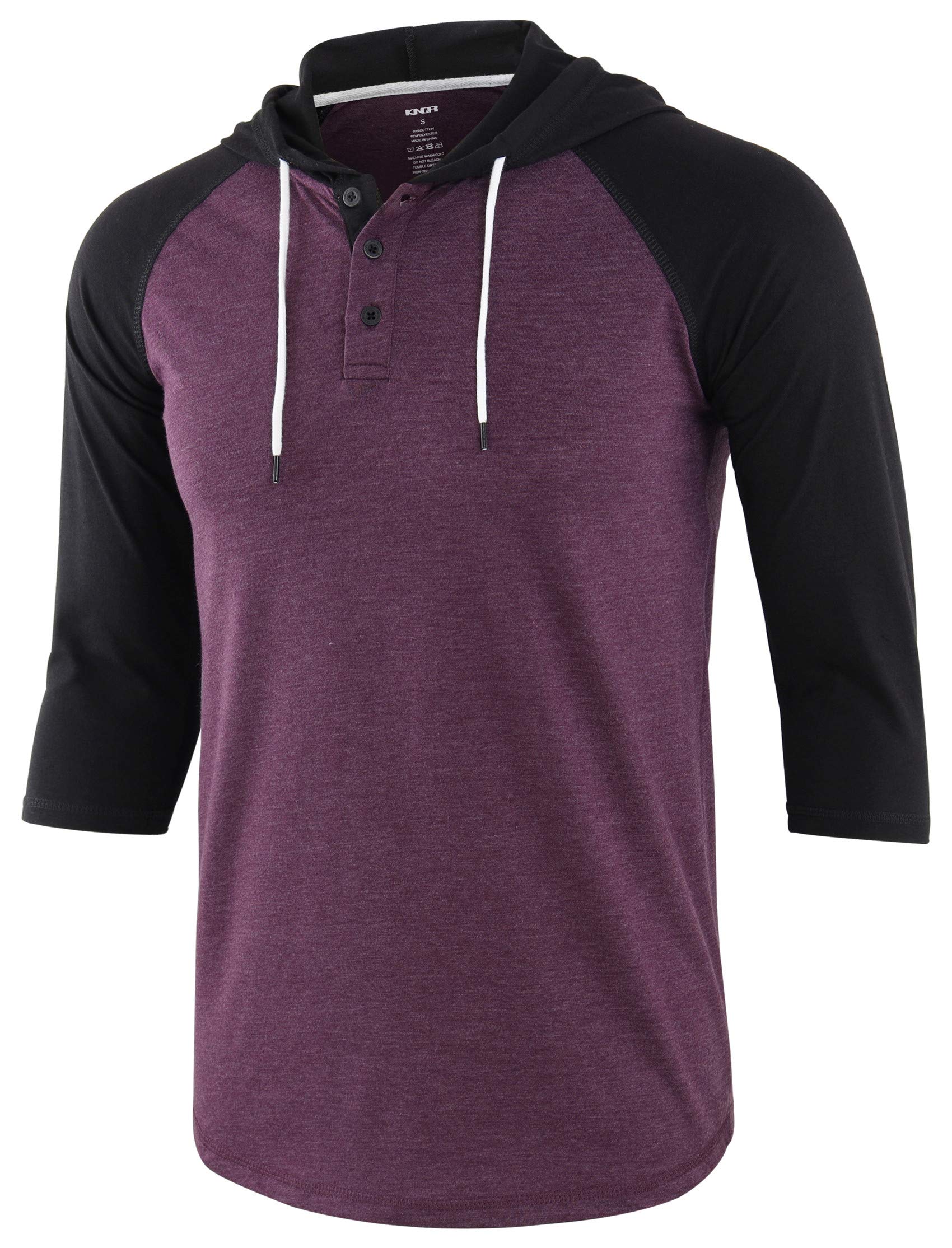 Mens Casual Raglan 3/4 Sleeve Vintage Active Sports Running Baseball Henley Hoodie T Shirts
