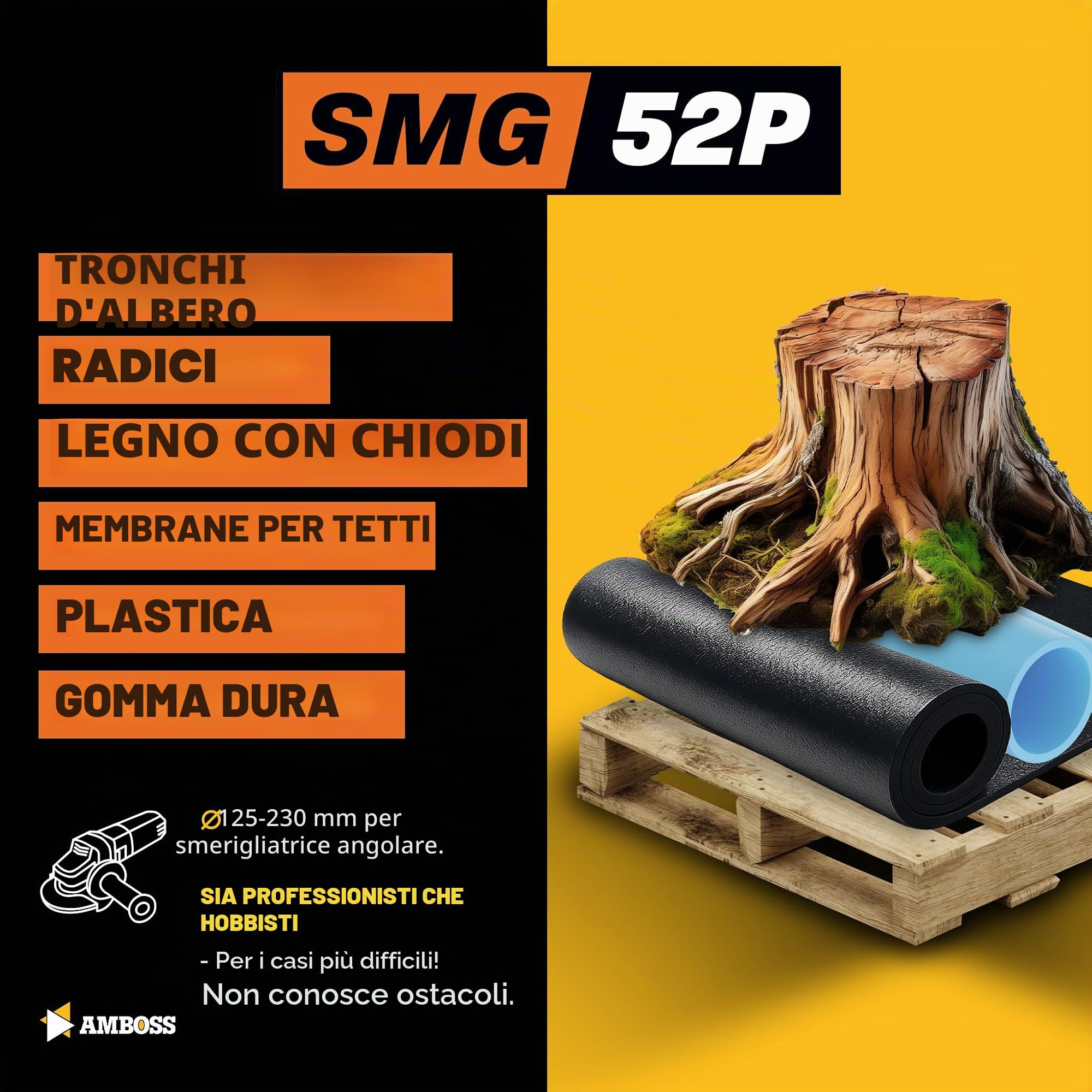 Amboss, SMG 52P, disco diamantato da taglio, per radici e tronchi d'albero, legno, gomma dura, asfalto, Ø 125 mm x 22,2 mm, 1