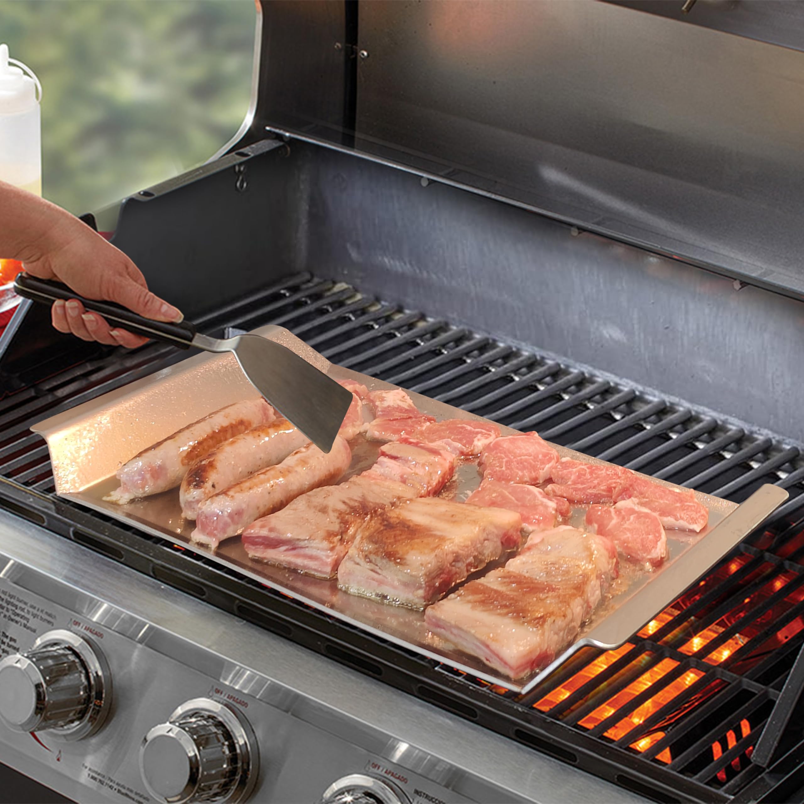 Plancha para barbacoa, plancha acero inoxidable barbacoa, Maciza, Accesorio ideal para Asar Carne, Pescado, Verduras, etc.. apta para Leña, Carbon o Gas.