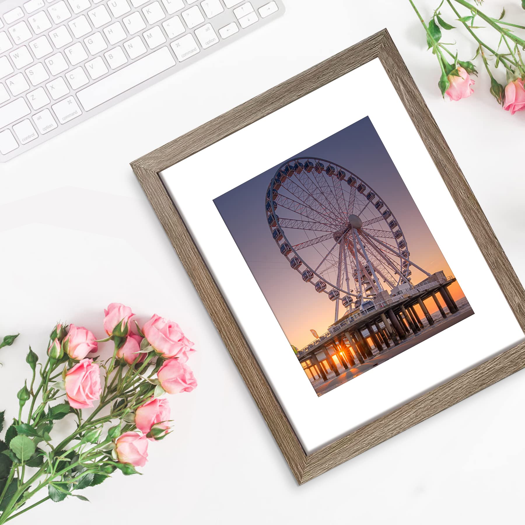 BESCRCL 11x14 Picture Frame Light Brown Set of 6, Display Pictures 8x10 with Mat or 11x14 without Mat, Photo Frames for Wall Mounting