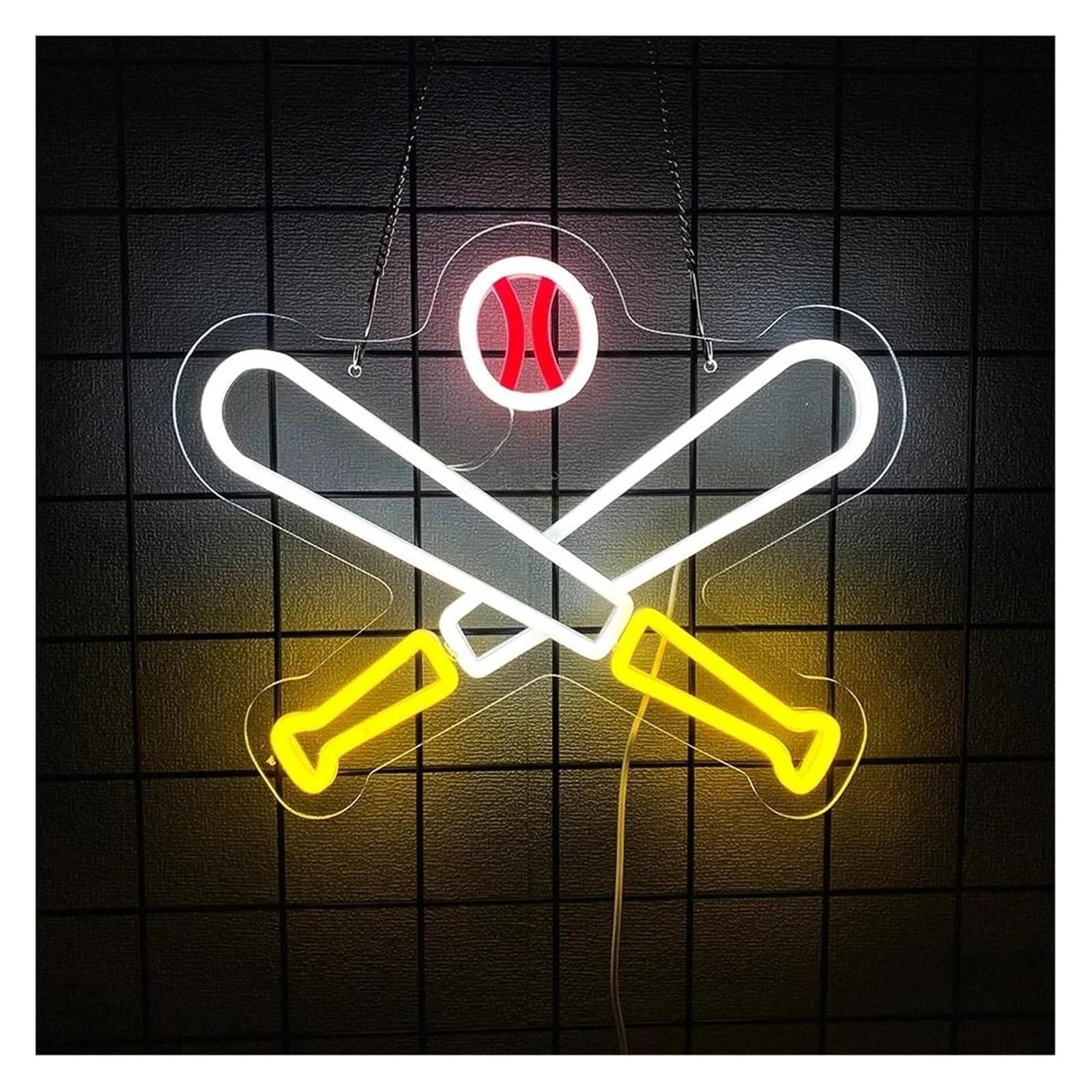 Generico Baseball per insegna al neon Luminosità regolabile Luce alimentata per sport Camera da letto Festa di compleanno Casa
