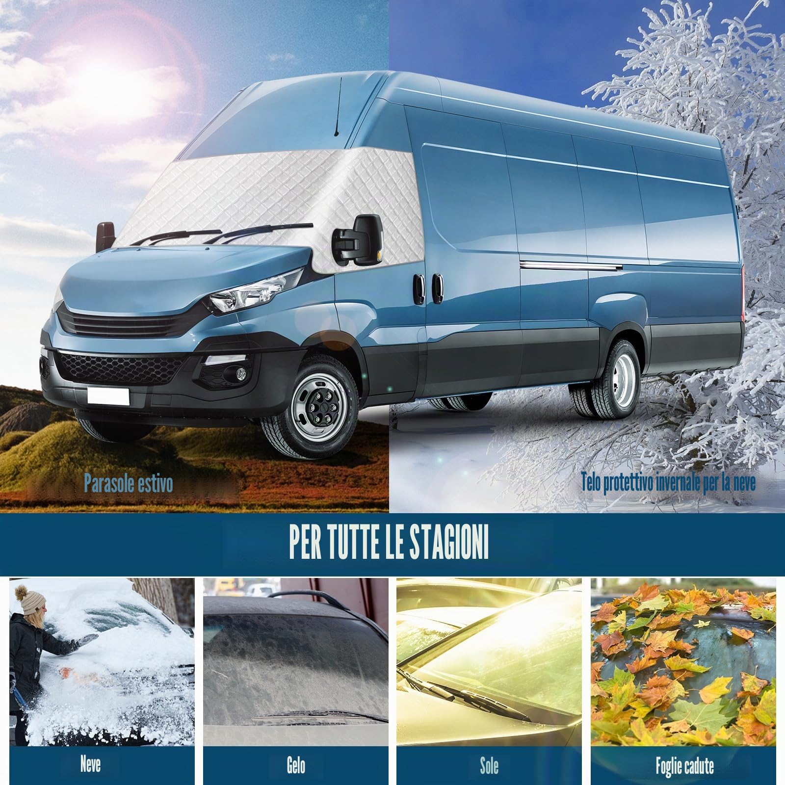 Copertura per Parabrezza Auto compatibile con Iveco Daily 2014-2025, 600D Lusso Parasole per Finestrino Anteriore, 100% Oscurante, Blocca i Raggi UV, Resistente Alle Intemperie