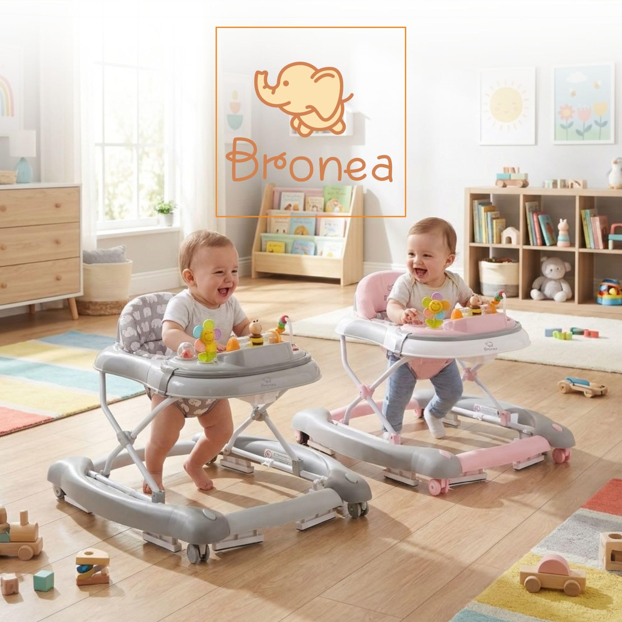 4-in-1 Gehfrei Babywalker ab 6 Monate | Lauflernwagen mit Schaukelfunktion und Spielpaneel mit Musik | Höhenverstellbare und Klappbar | Lauflernhilfe mit leisen Rollen und Bremsen