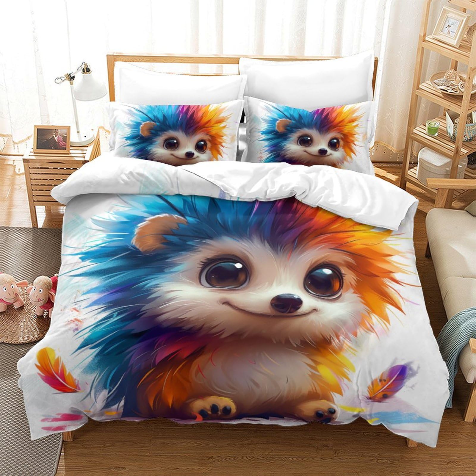 Housse de couette hérisson 3D en microfibre respirante et douce pour lit double