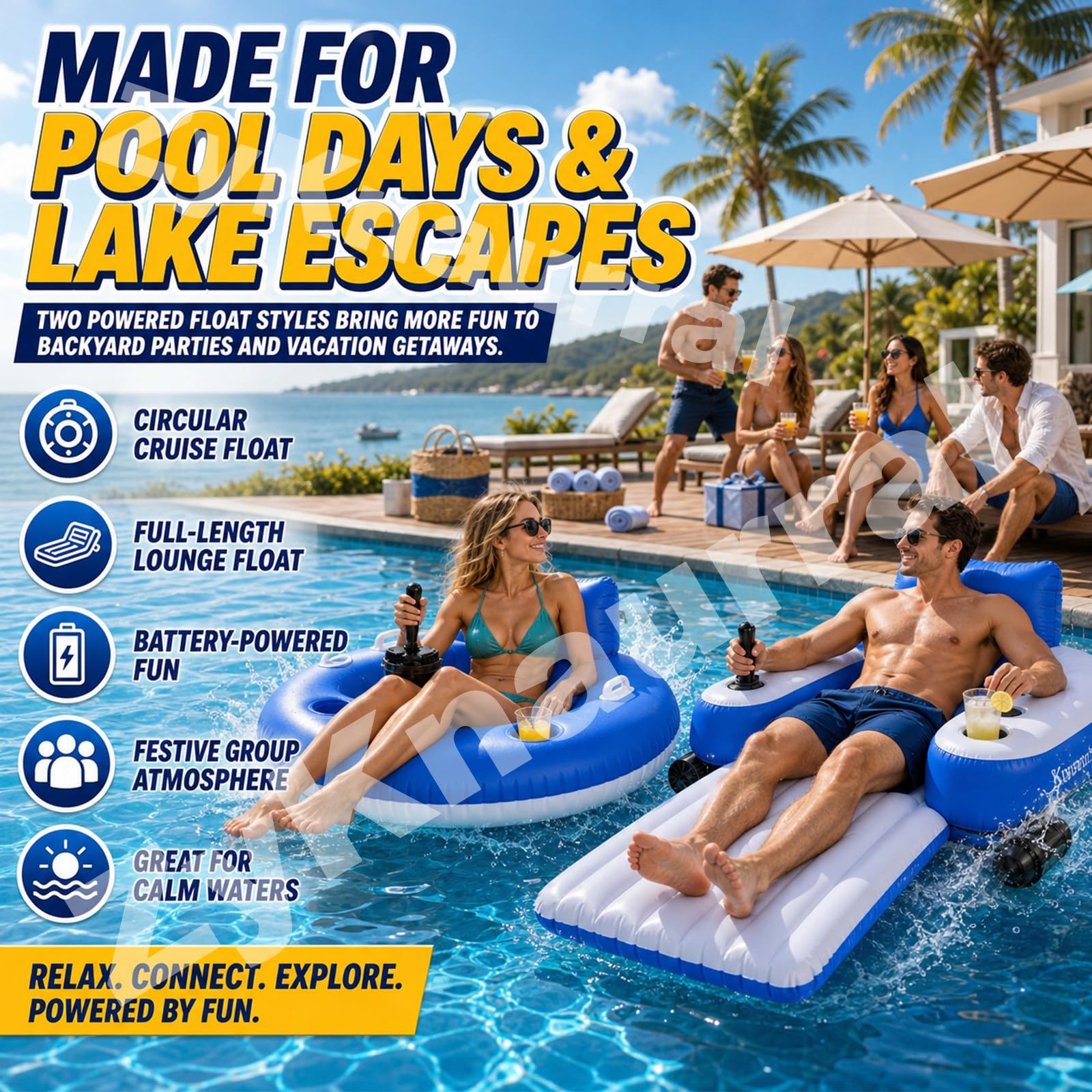 Flotador De Piscina Motorizado,Tumbona Inflable De Agua con Control Joystick 360°, Flotador De Sillón De Agua Portátil para Adultos Playa De Verano BatteryOperated-B