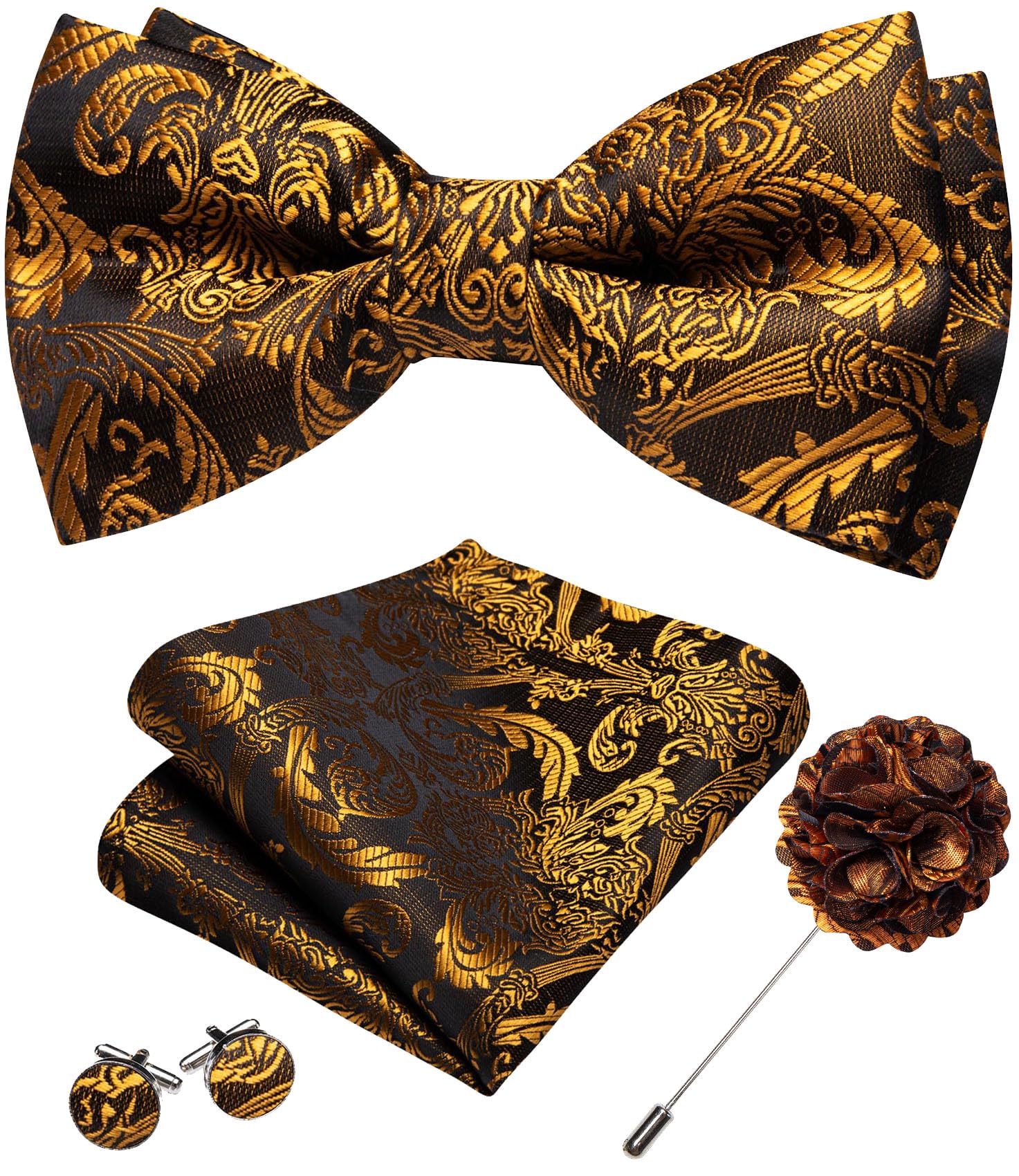 YOHOWA Mens Bow Tie Paisley Coloful Pre-tied Bowties Handkerchief Cufflinks