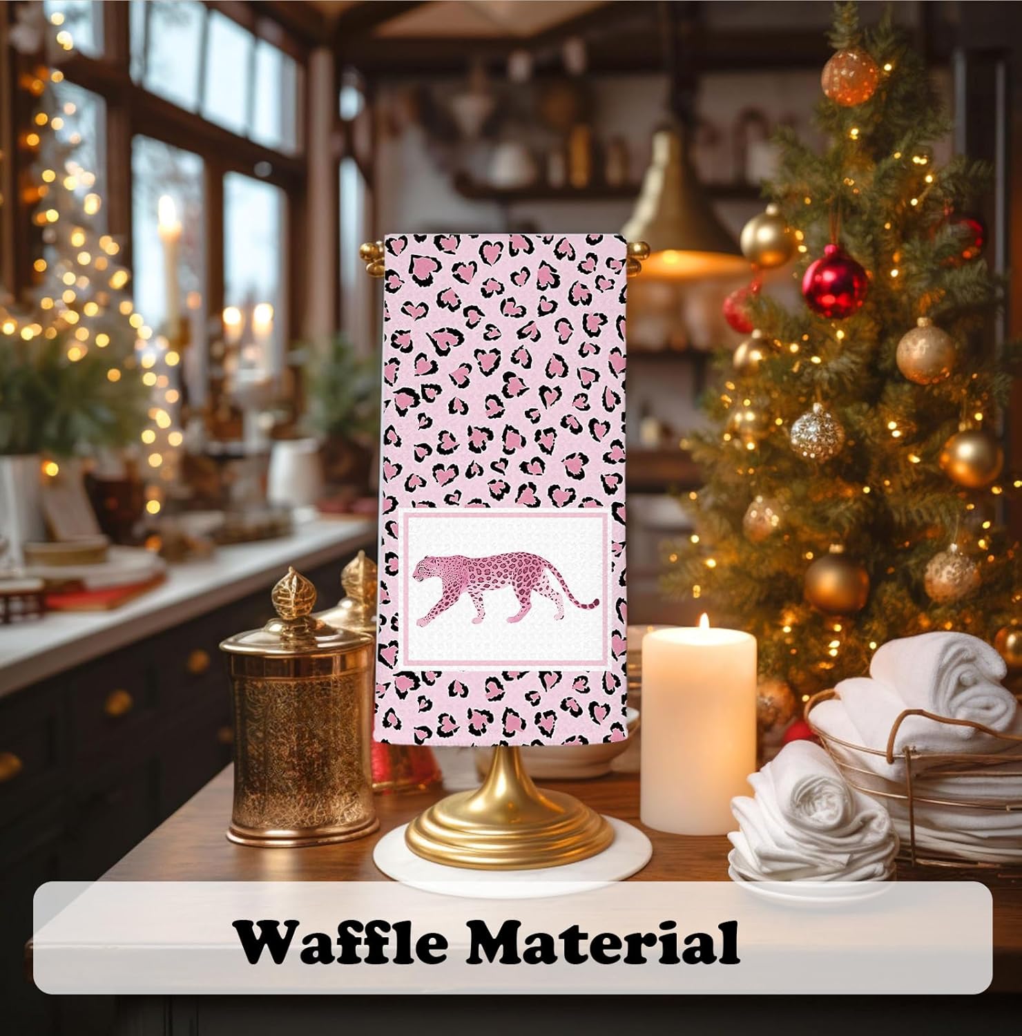 Pink Leopard Print Kitchen Hand Towels,Pink Decorations Tea Towels Dish Rags,Gifts for Women Leopard Lovers,Kitchen Bathroom Decor,16x24 Inch - Image 3