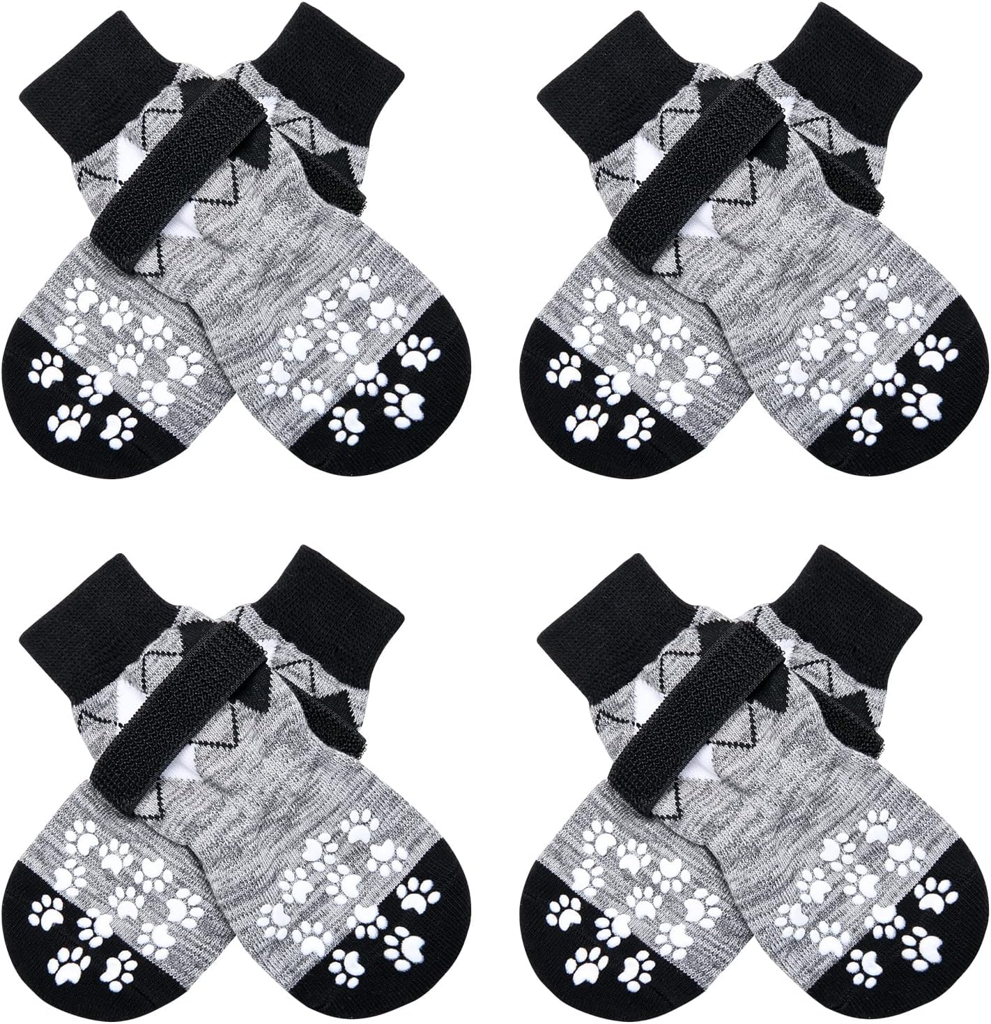 PUPTECK Non-Slip Dog Socks - 4 Pairs Double Sided Anti-Slip Pet Paw Protector with Detachable Strap for Small Medium Large Doggies…
