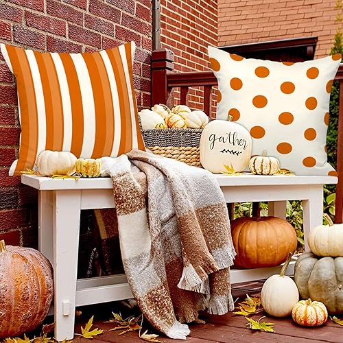 Miniatura 4 de Ywlake Juego de 4 fundas de almohada de otoño de 16 x 16 pulgadas, fundas decorativas de cojín de 16 x 16 pulgadas, fundas de almohada otoñales de