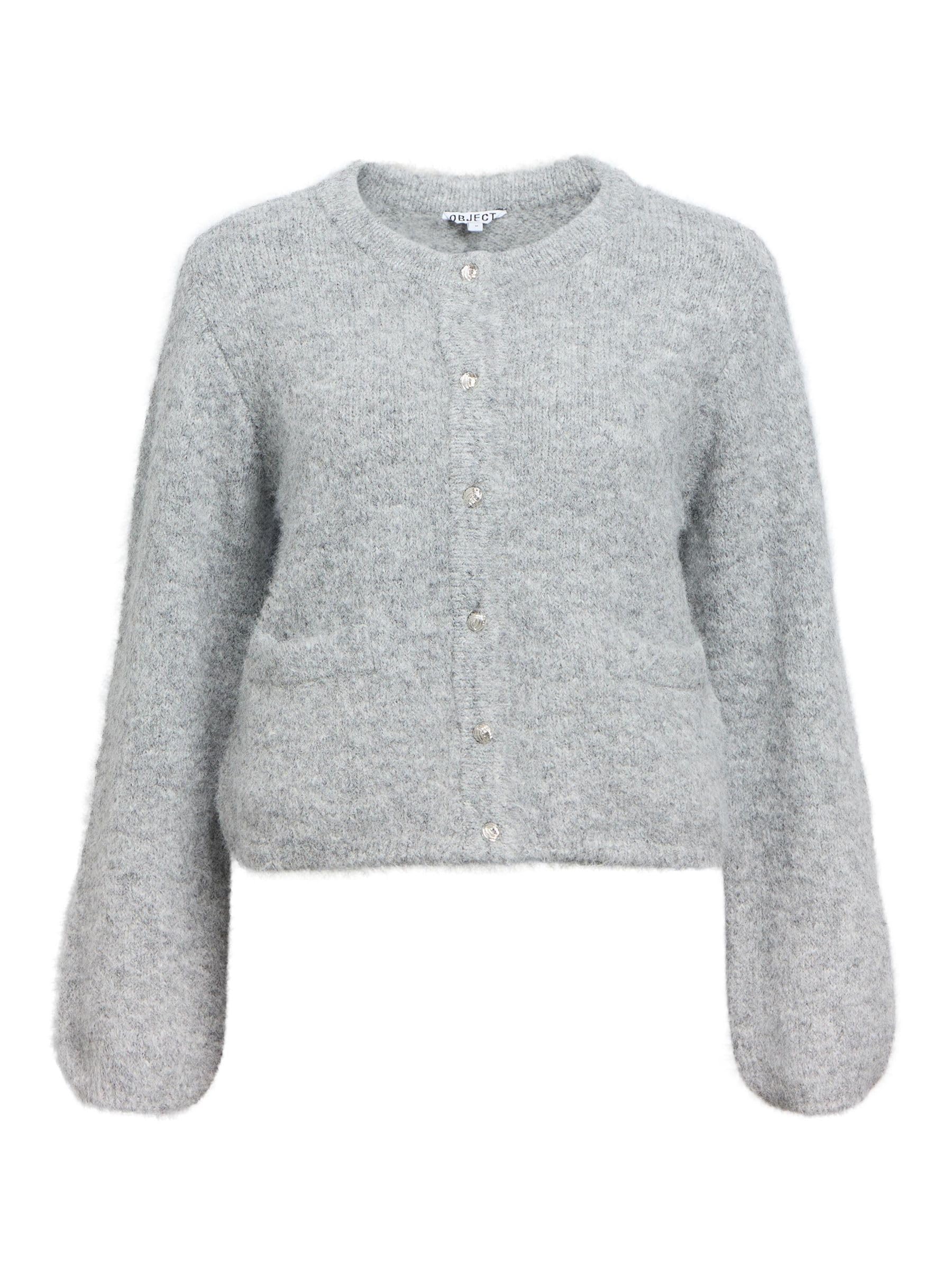Object Objsaggia Re L/S Knit Cardigan Noos, Medium Grey Melange, S
