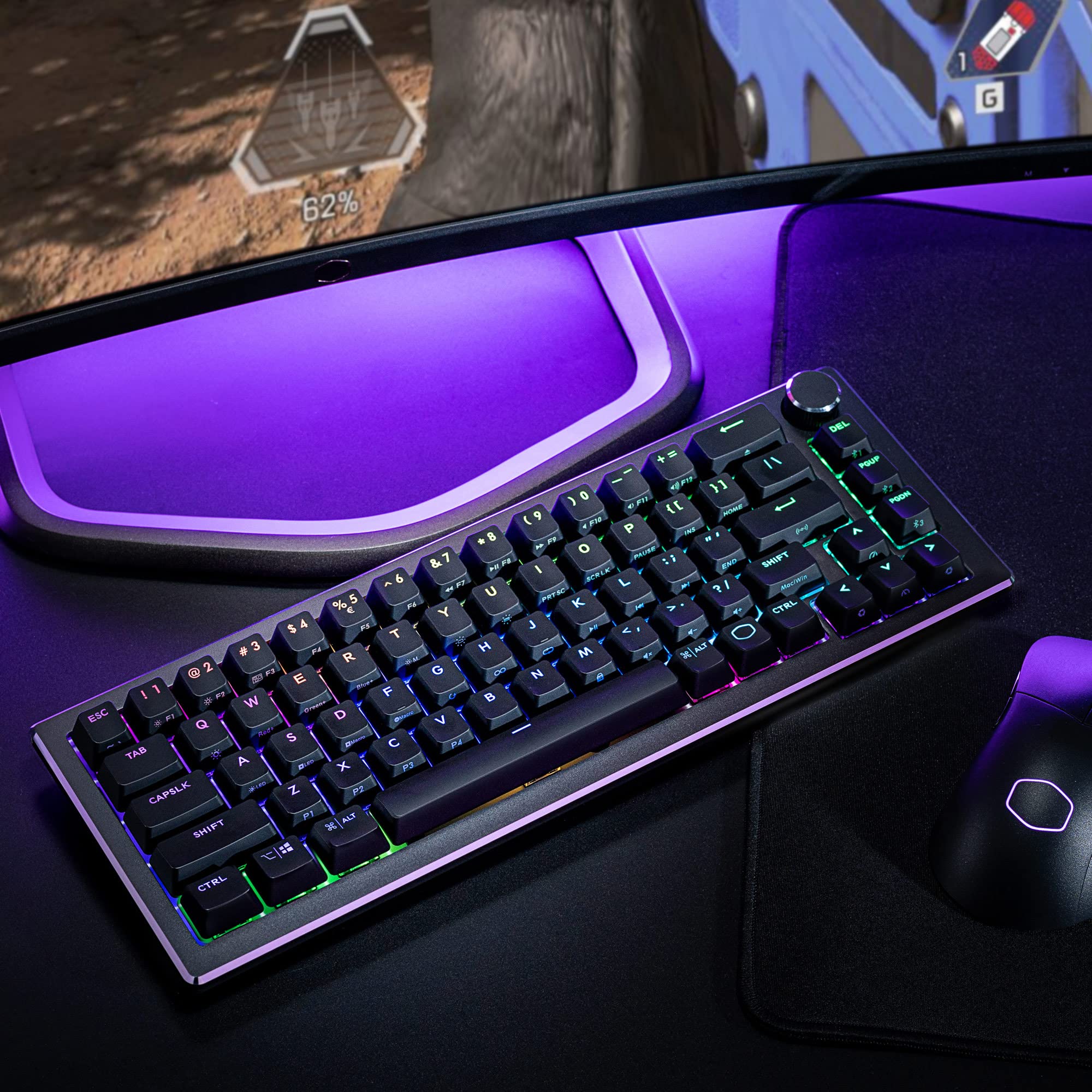 Cooler Master CK721 Mechanische Tastatur - Keyboard mit 65% Layout, TTC-Schalter, RGB-Beleuchtung pro Taste, Hybrid-Wireless-Technologie, Präzisionsrad - Space Grau, DE - QWERTZ