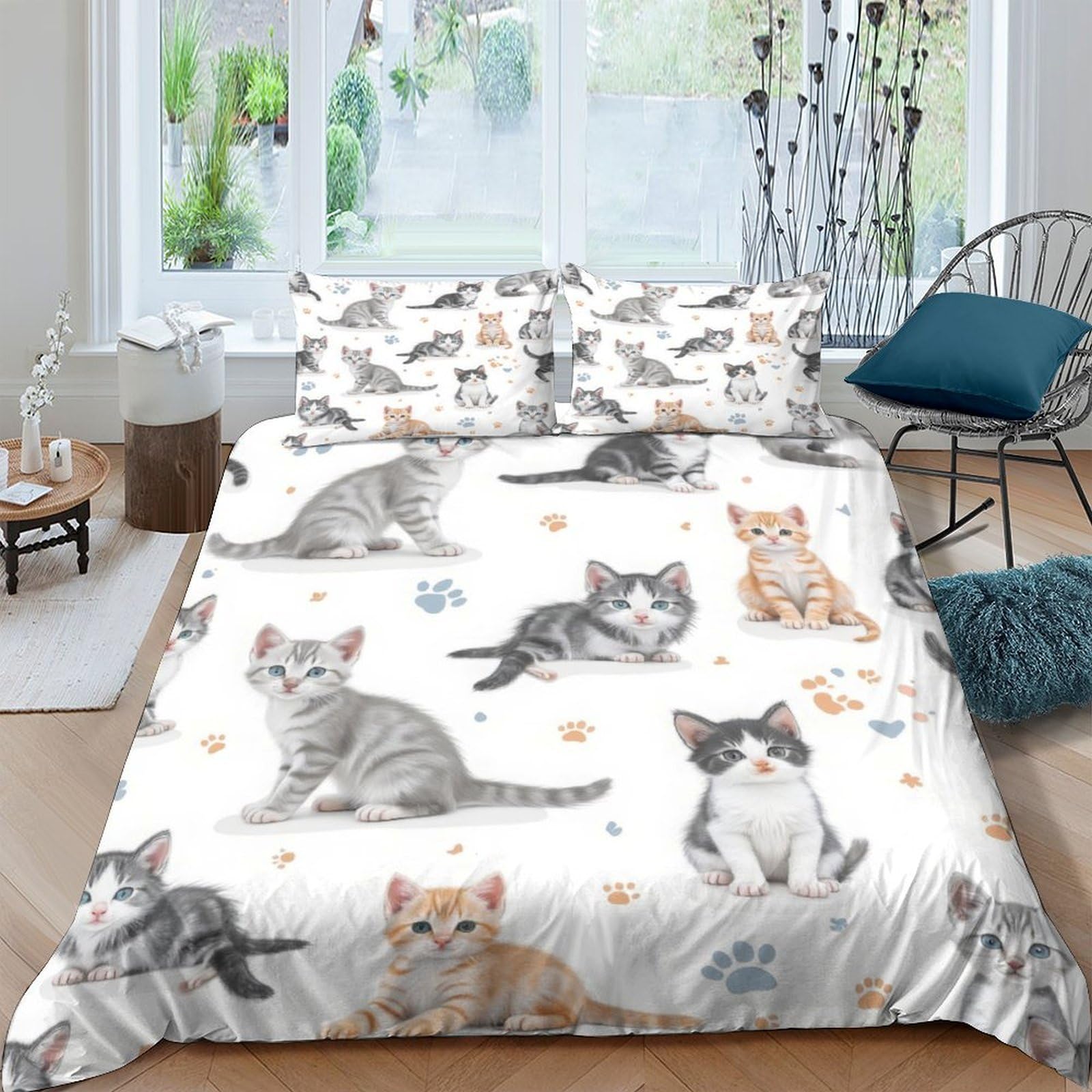 Ctjqhvkz Style-3 3D Printed Cute Cat Fitted Sheet Microfiber Soft Breathable Cartoon Kitten Bed Cover For Bedroom Guest Room Decor Single（135X200cm）